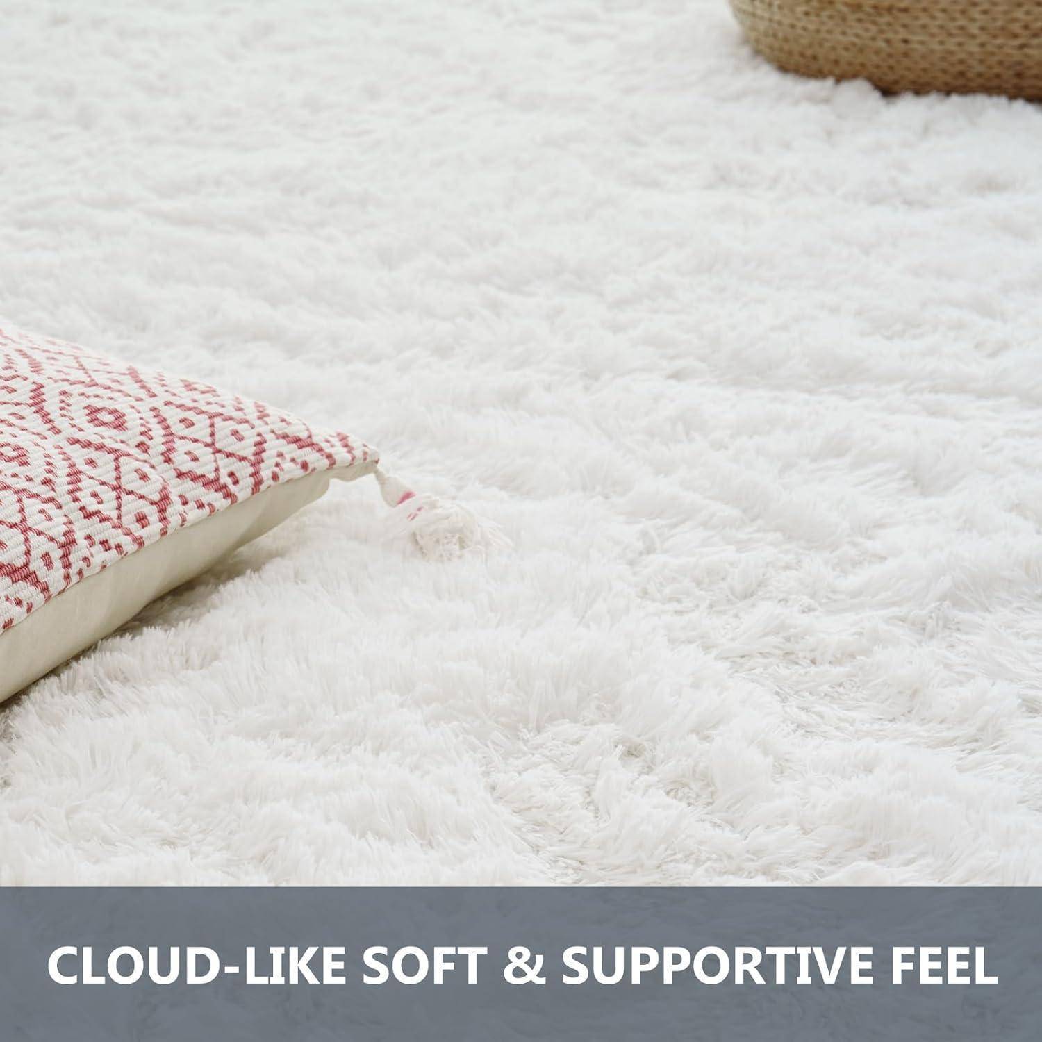 Hochflor Teppich Weiß 200x290 cm Langflor Schlafzimmer Shaggy Carpet