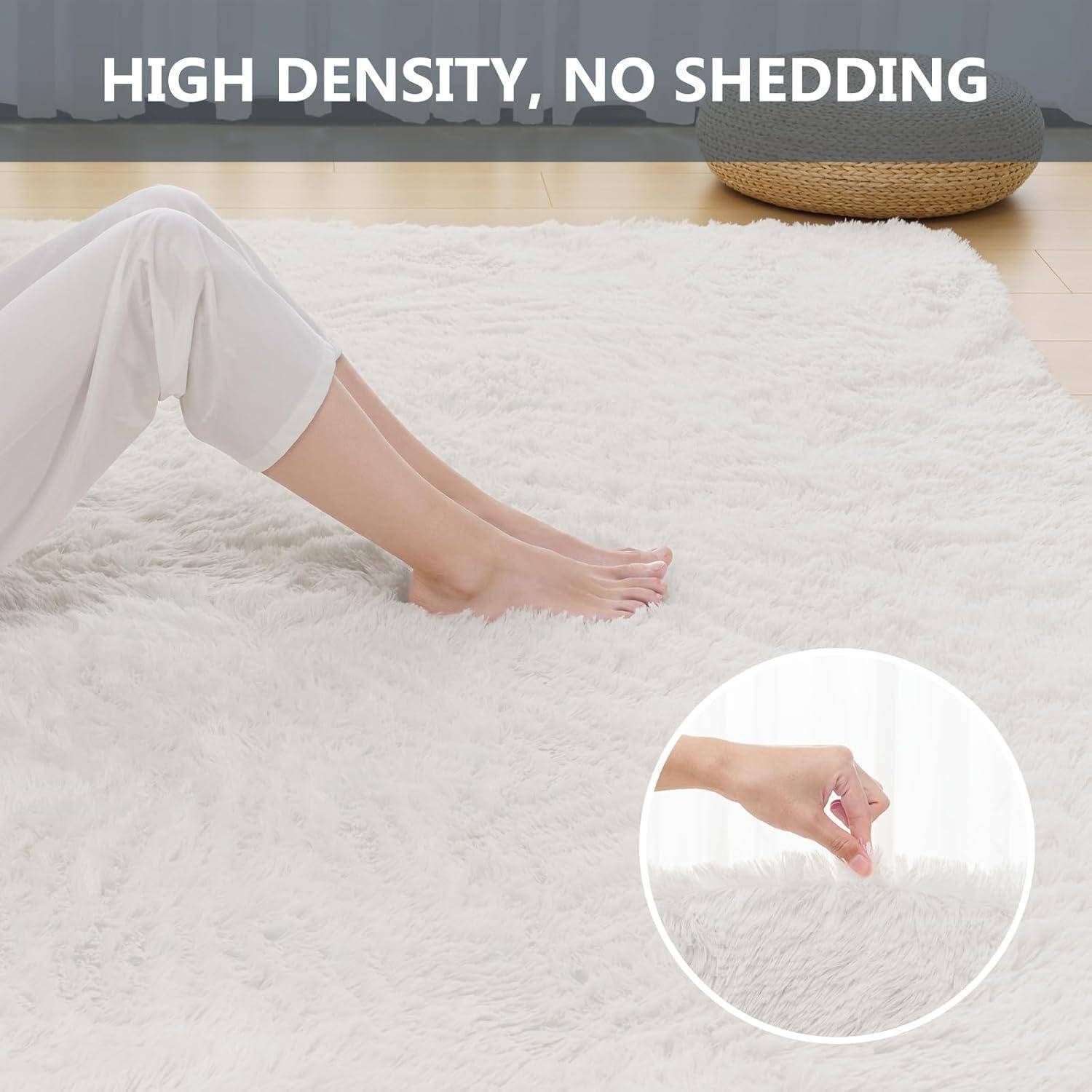 Hochflor Teppich Weiß 200x290 cm Langflor Schlafzimmer Shaggy Carpet