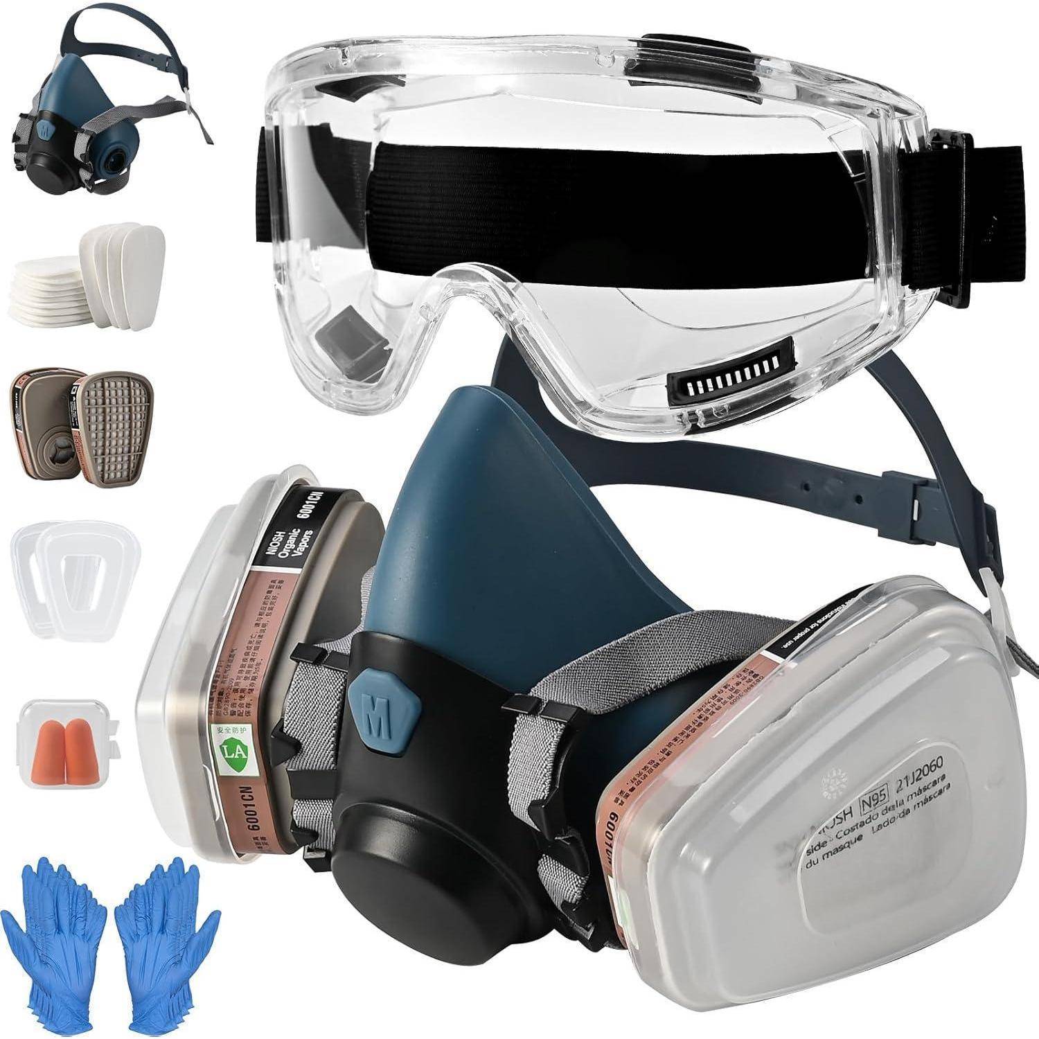 Atemschutzmaske Set A1P2 mit Schutzbrille und Filtern wiederverwendbar
