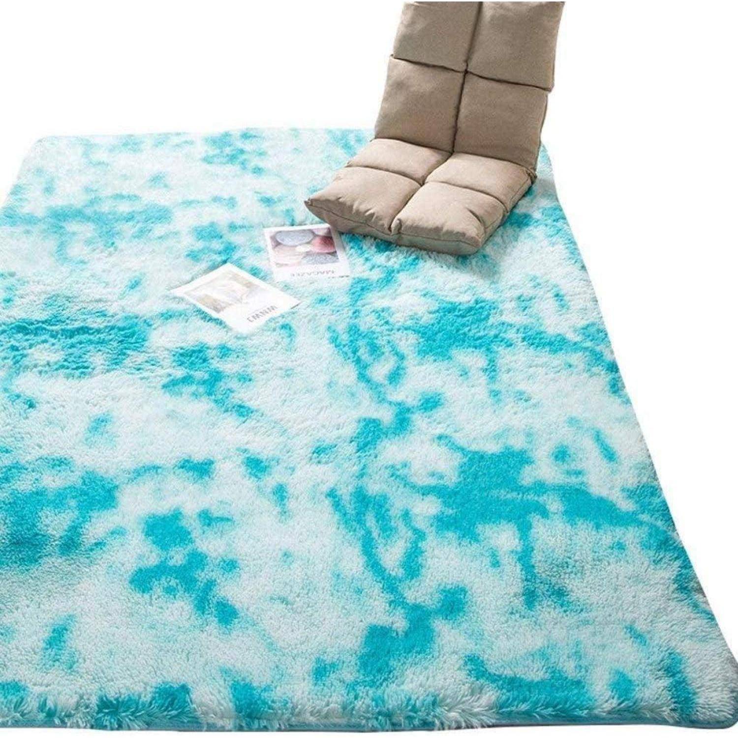 Teppich Rund Flauschig Rutschfest 80 x 120 cm (Rechteckig) Blau Weiß