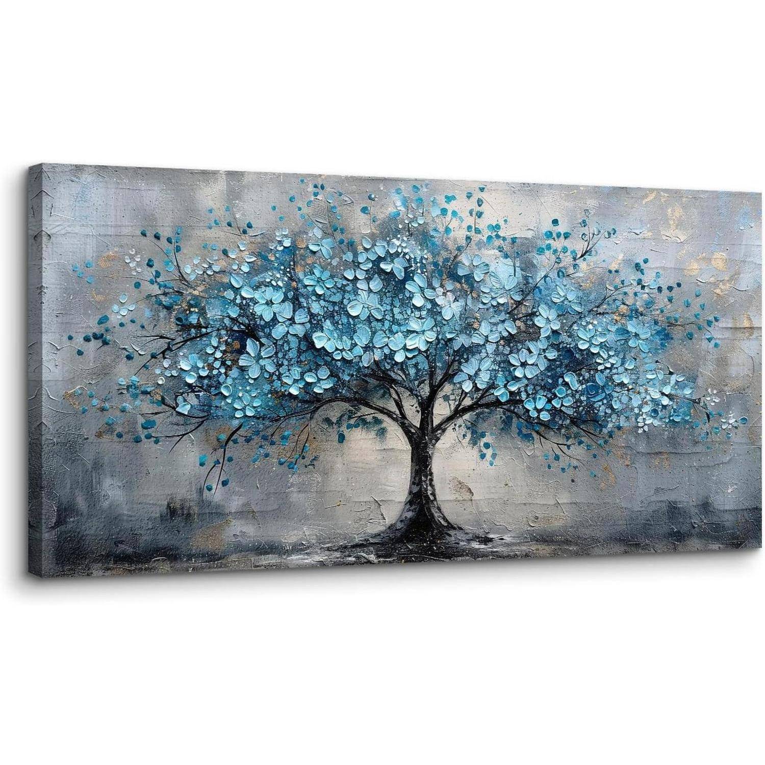 Leinwandbild Blumen Baum Kunstdruck Blauer Blumen Baum 100L x 50B cm