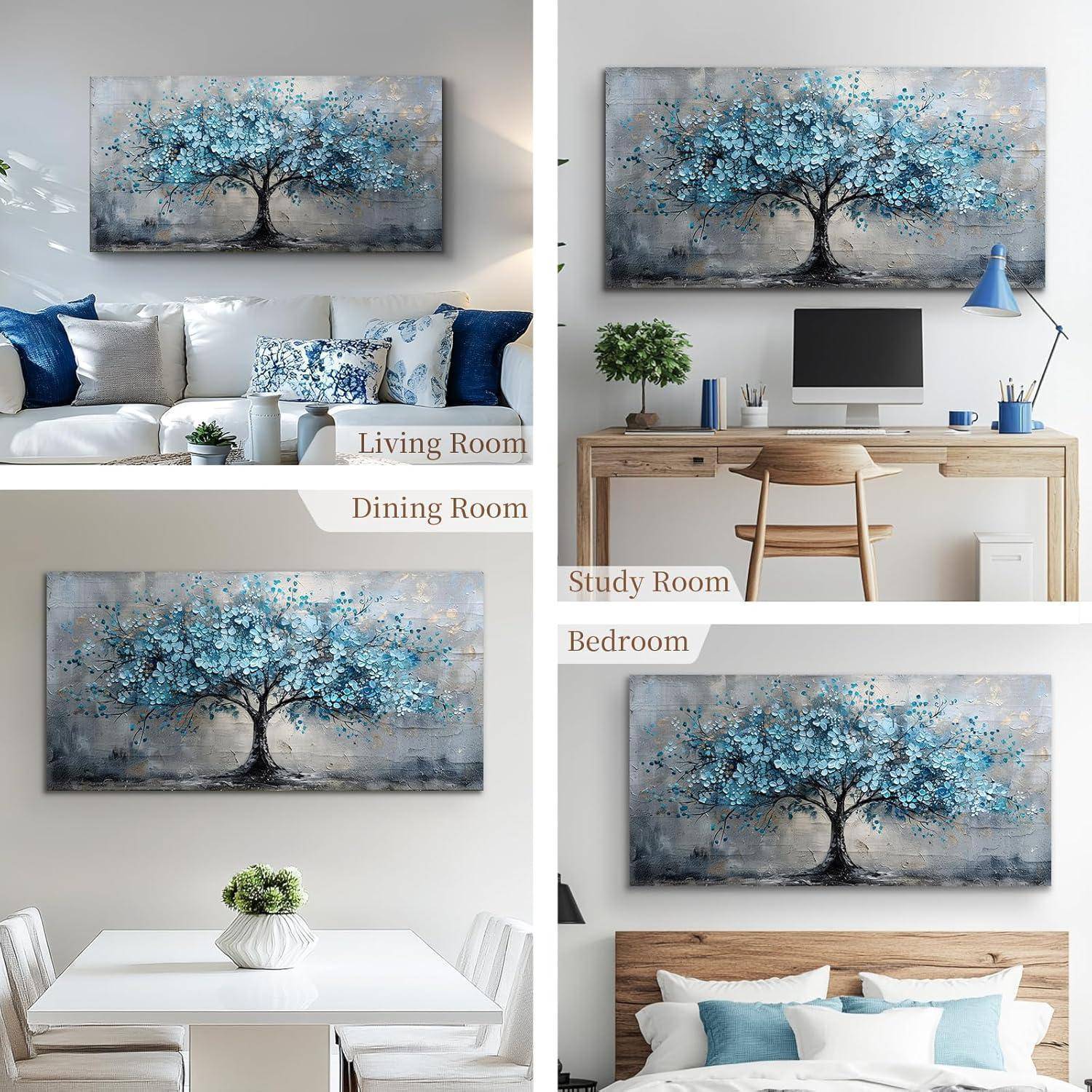 Leinwandbild Blumen Baum Kunstdruck Blauer Blumen Baum 100L x 50B cm