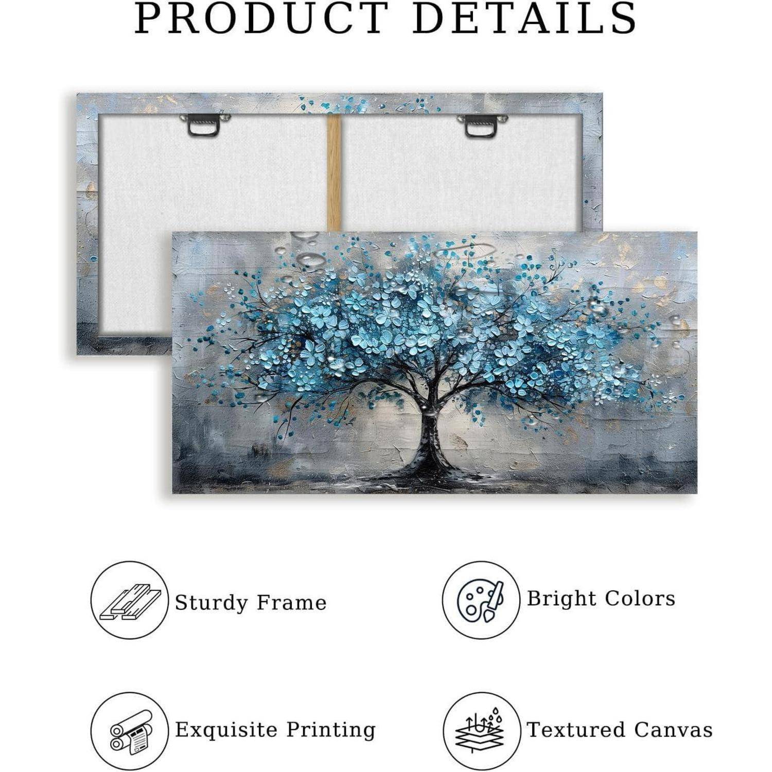 Leinwandbild Blumen Baum Kunstdruck Blauer Blumen Baum 100L x 50B cm
