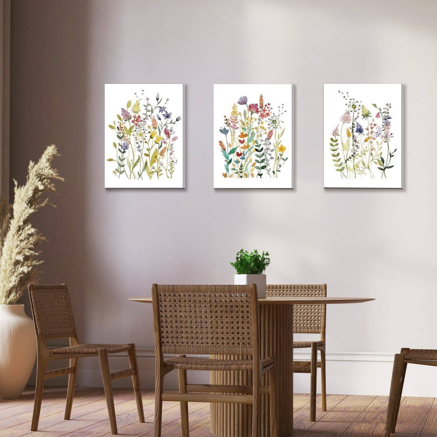 Wandkunst 3 Stück 12x16 Zoll Schlafzimmer Aquarell Blume Gerahmt