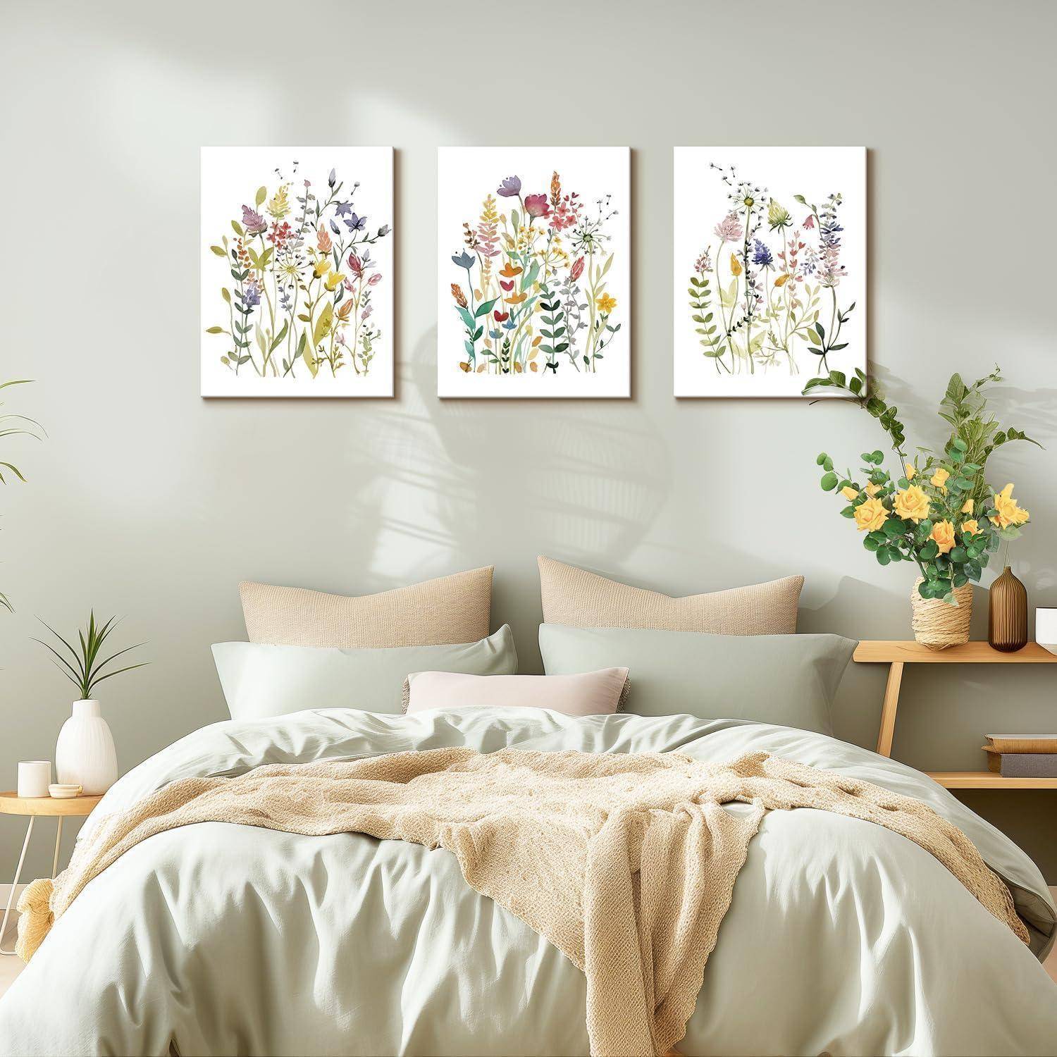 Wandkunst 3 Stück 12x16 Zoll Schlafzimmer Aquarell Blume Gerahmt