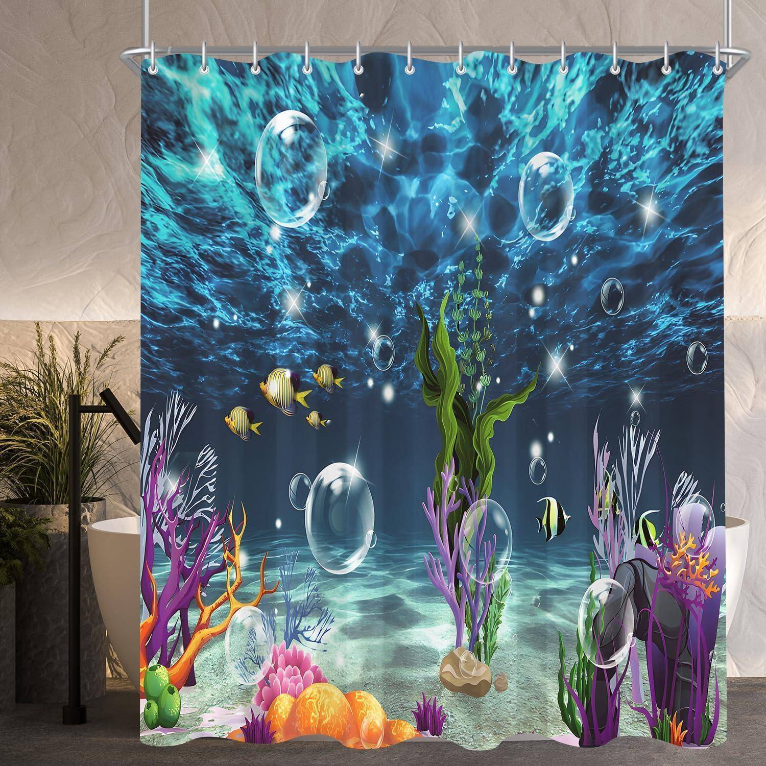 Duschvorhang Polyester Antischimmel Bunter Meeresboden 180 x 200 cm