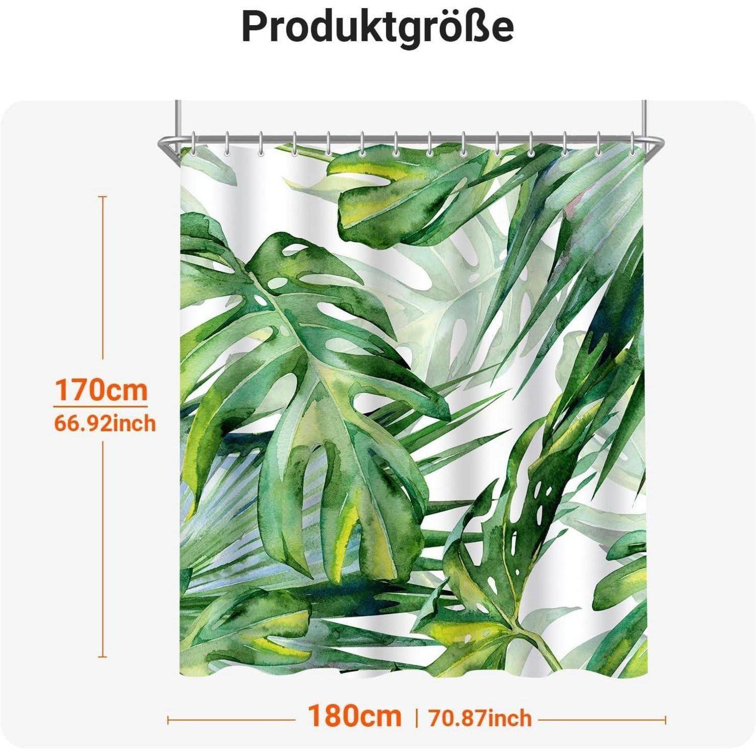 Duschvorhang 180x170cm Grün Blätter Multi 140 H170 x B180 cm 1er Pack