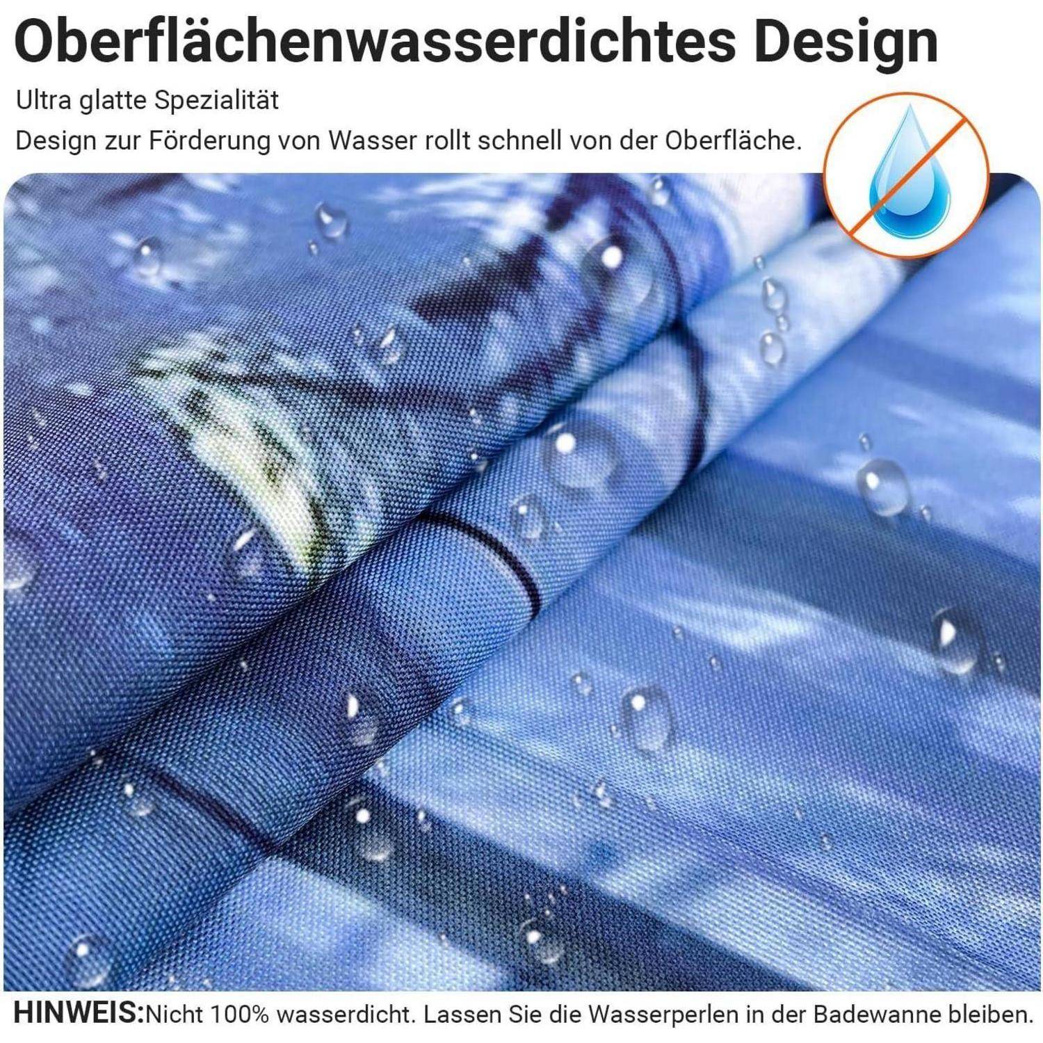 Design mit wasserdichter Oberfläche aus ultraglattem Gewebe. Wassertropfen werden gezeigt, die vom Stoff abperlen. Hinweis: Nicht 100% wasserdicht.