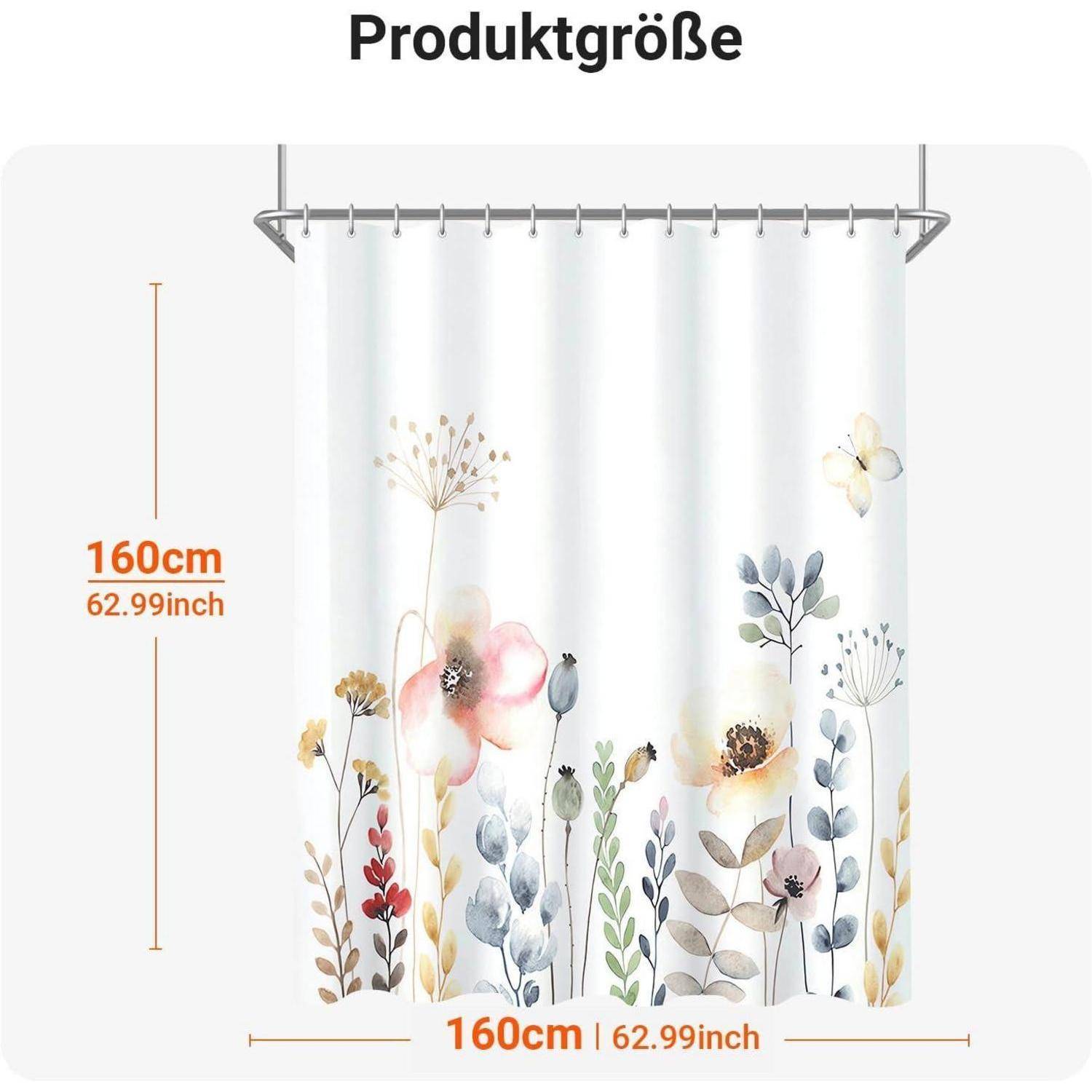 Duschvorhang 160x160cm Elegante Blume H160 x B160 cm (1er Pack)