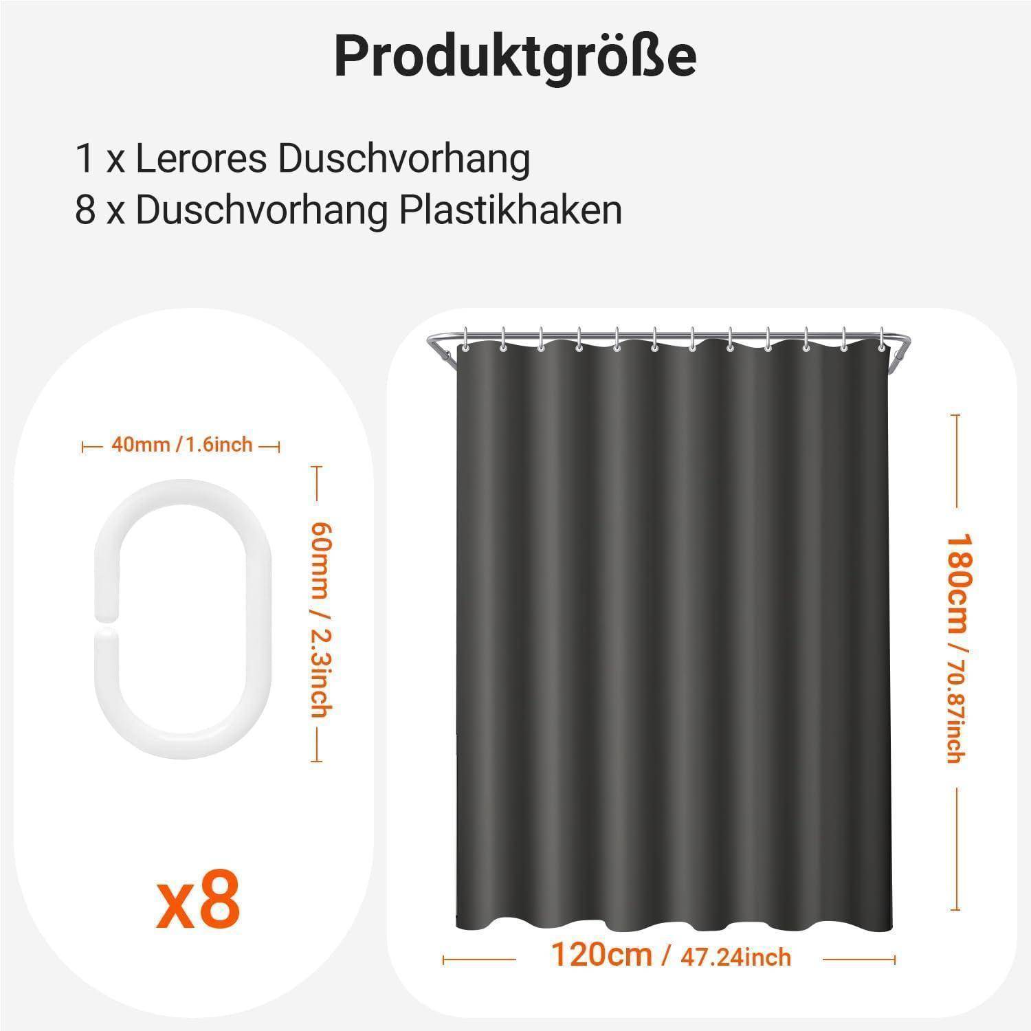 Duschvorhang Antischimmel Waschbar Beschwerter Dunkelgrau 120 x 180 cm