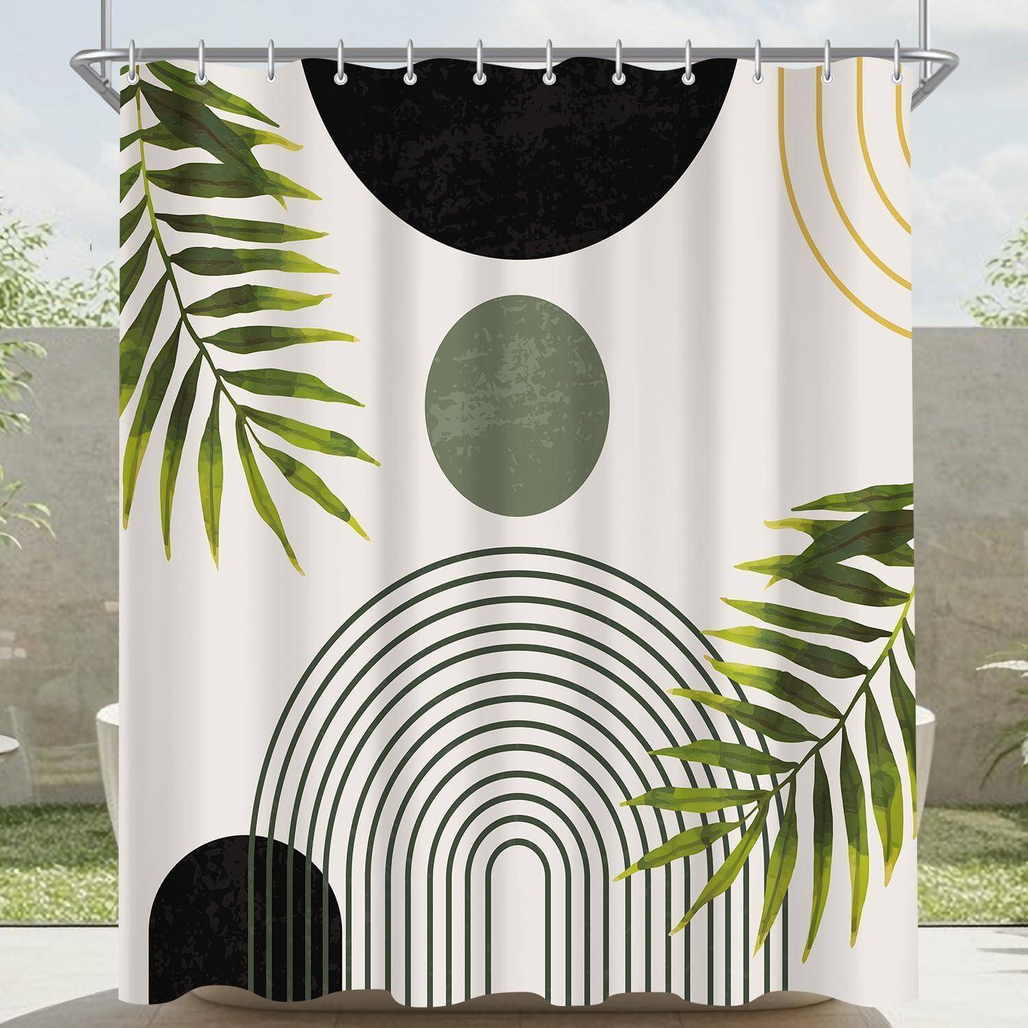 Duschvorhang Polyester Schwarz Blätter Linie 180 x 160 cm