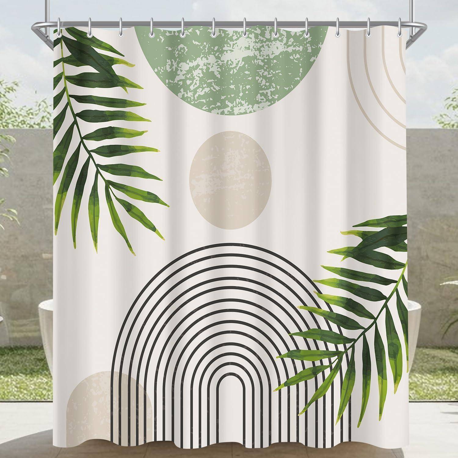 Duschvorhang Grün Blätter Linie H200 x B180 cm (1er Pack)