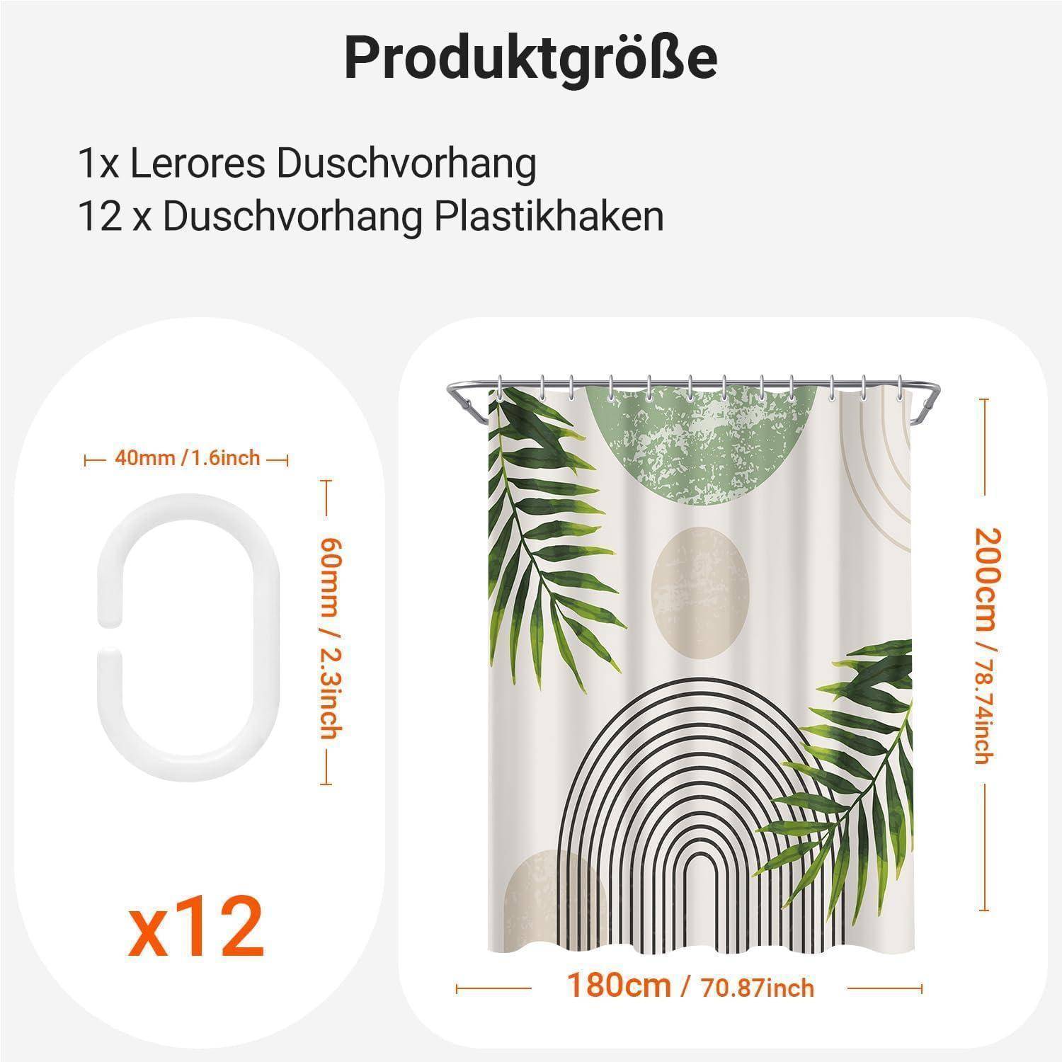 Duschvorhang Grün Blätter Linie H200 x B180 cm (1er Pack)