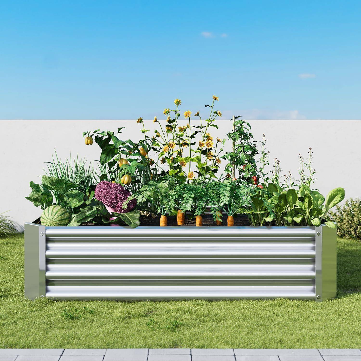 Hochbeet Set verzinkt rechteckig Gemüse Blumen 120 x 60 x 30 cm Silber