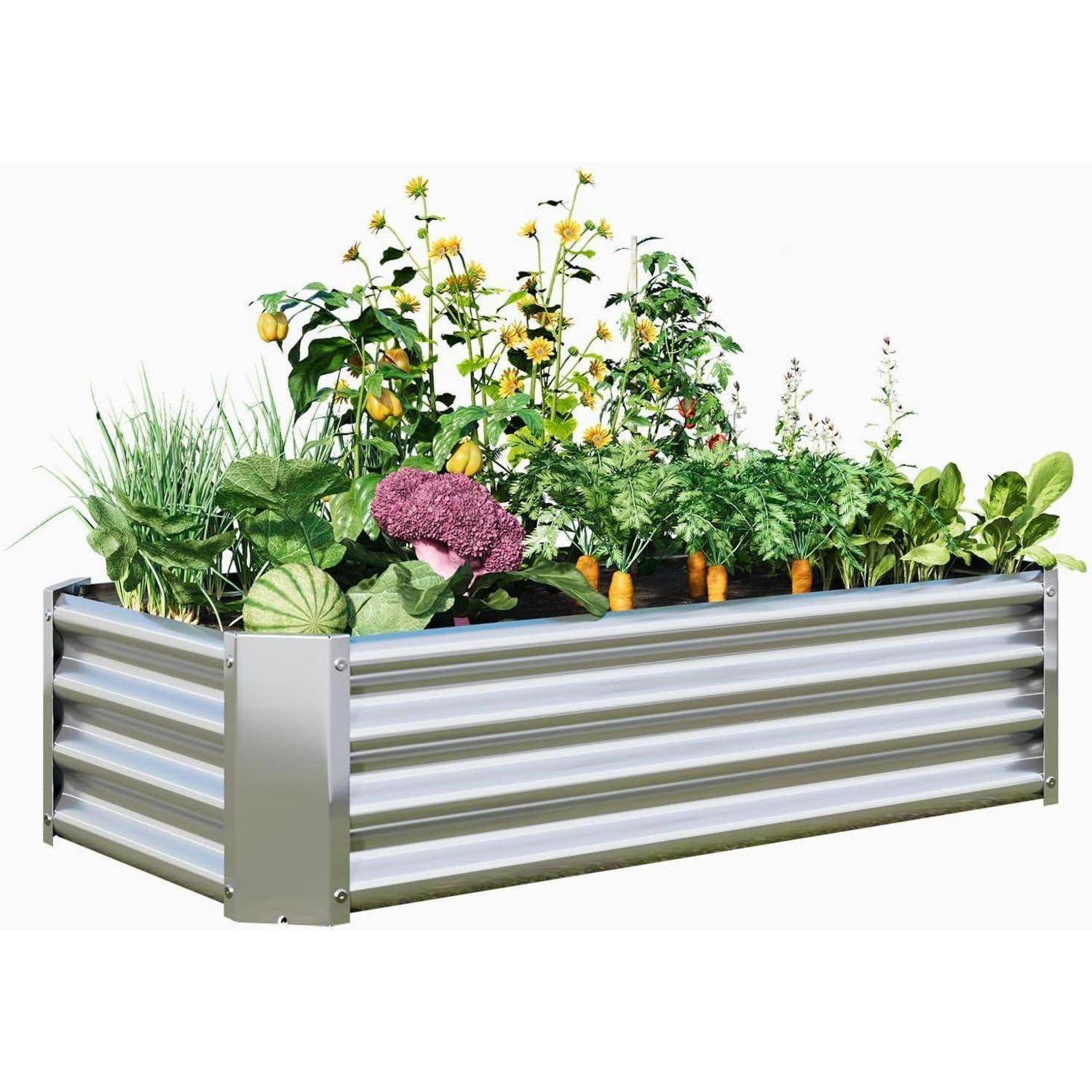 Hochbeet Set verzinkt rechteckig Gemüse Blumen 120 x 60 x 30 cm Silber