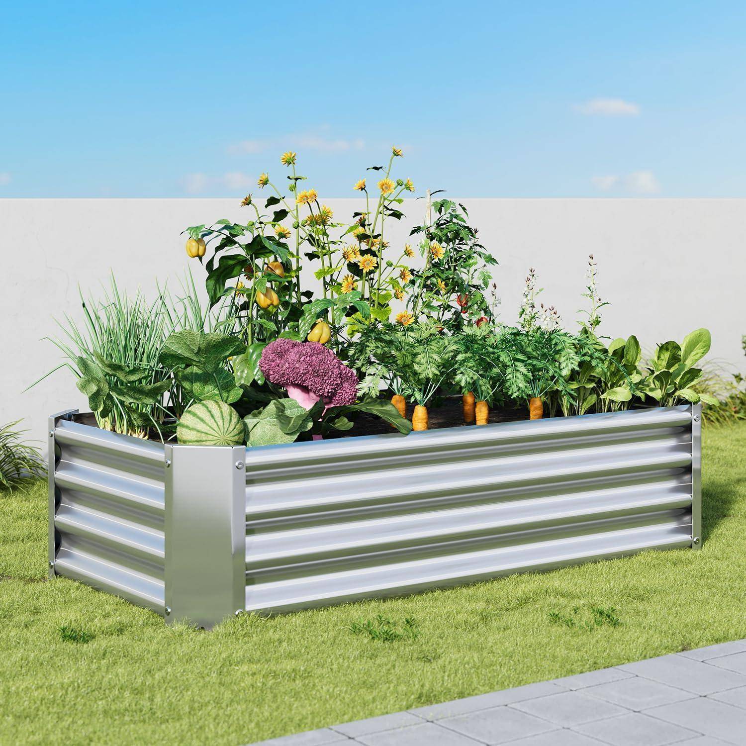 Hochbeet Set verzinkt rechteckig Gemüse Blumen 120 x 60 x 30 cm Silber