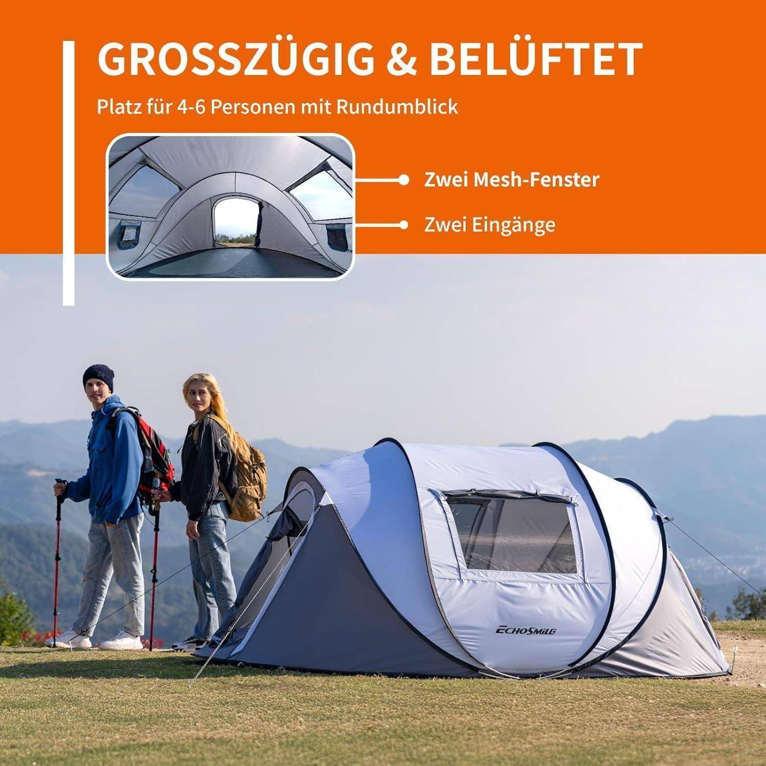 Zelt Wurfzelt wasserdicht 4bis8 Personen Weiß & Grau(4-6 Personen)