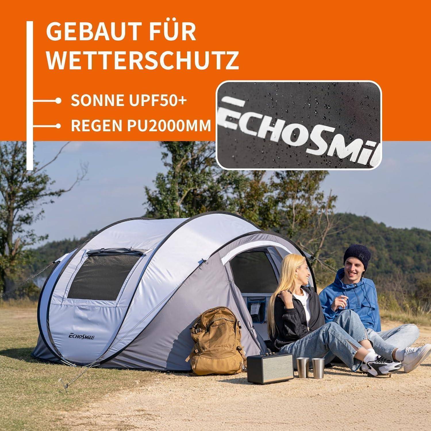 Zelt Wurfzelt wasserdicht 4bis8 Personen Weiß & Grau(4-6 Personen)