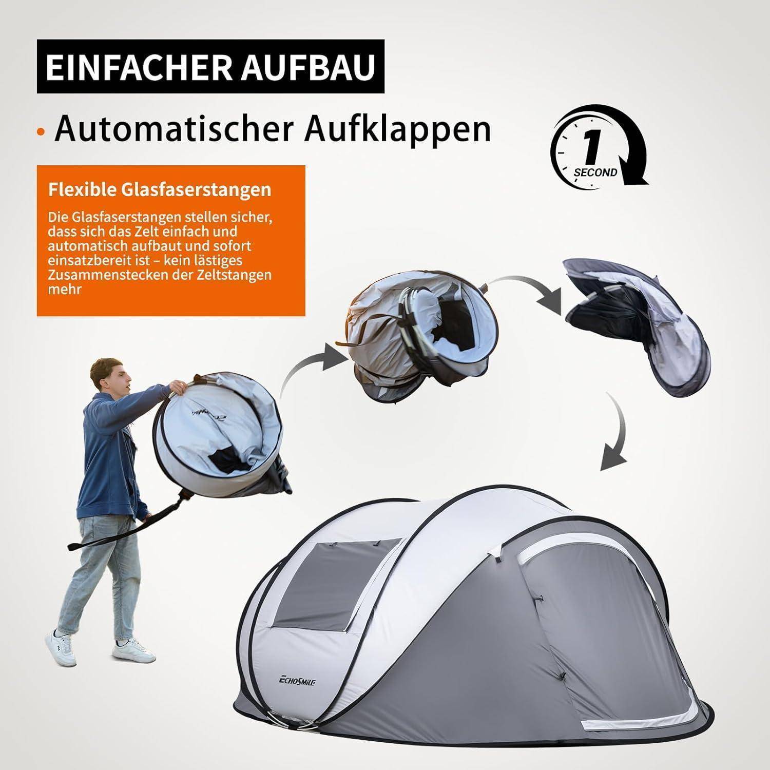 Zelt Wurfzelt wasserdicht 4bis8 Personen Weiß & Grau(4-6 Personen)