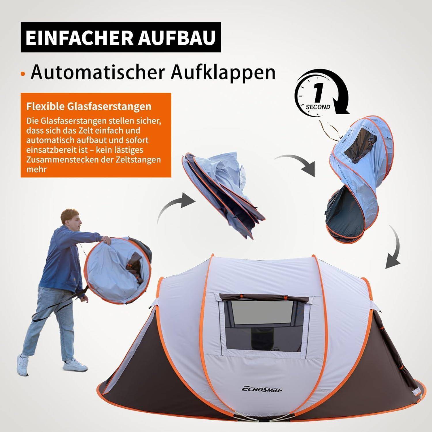 Zelt Pop Up Wurfzelt 4-8 Personen Weiß & Braun (4-6 Personen)