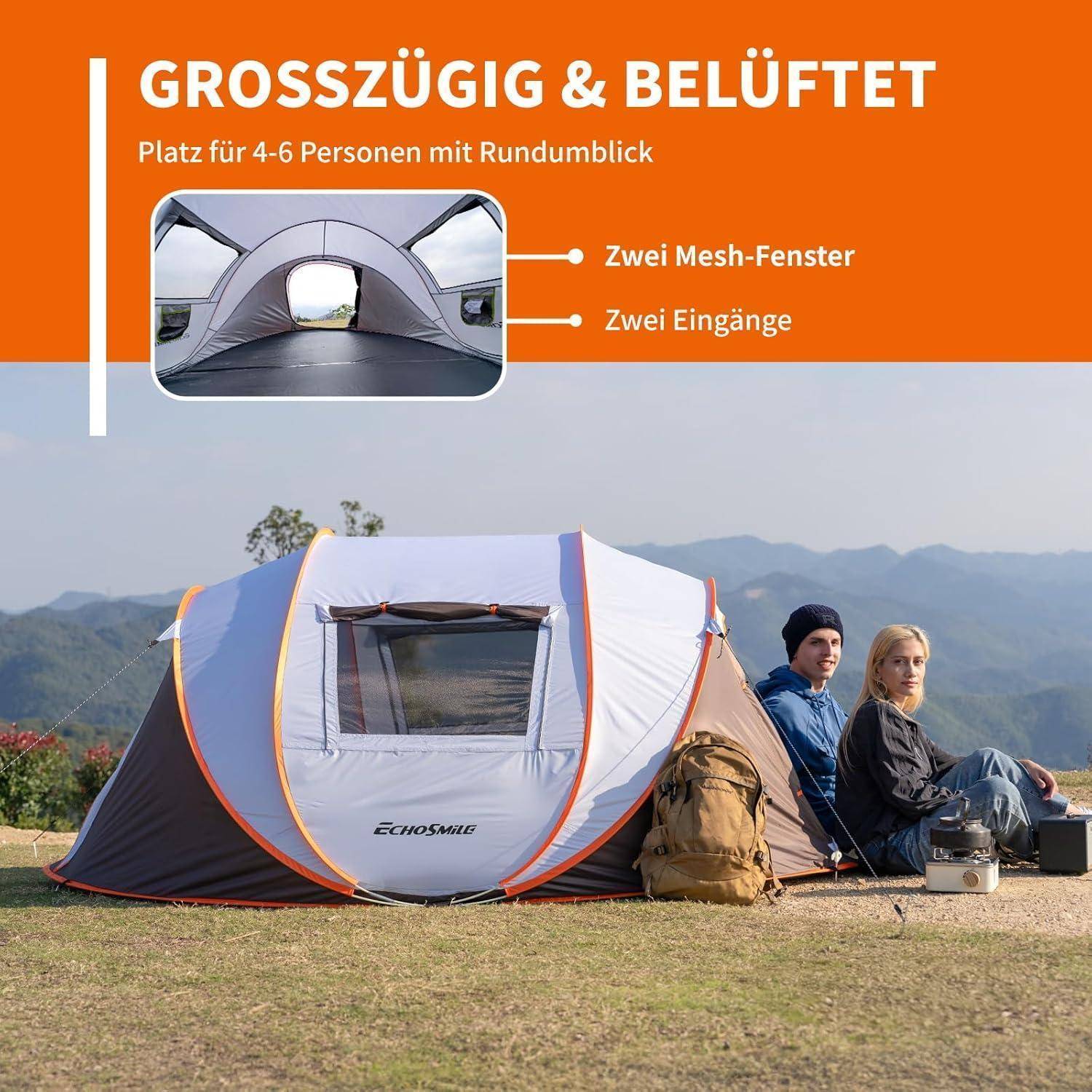 Zelt Pop Up Wurfzelt 4-8 Personen Weiß & Braun (4-6 Personen)