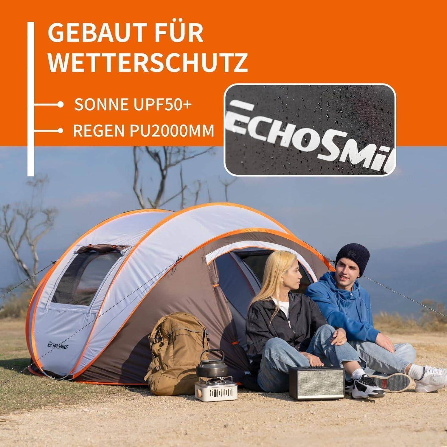 Zelt Pop Up Wurfzelt 4-8 Personen Weiß & Braun (4-6 Personen)