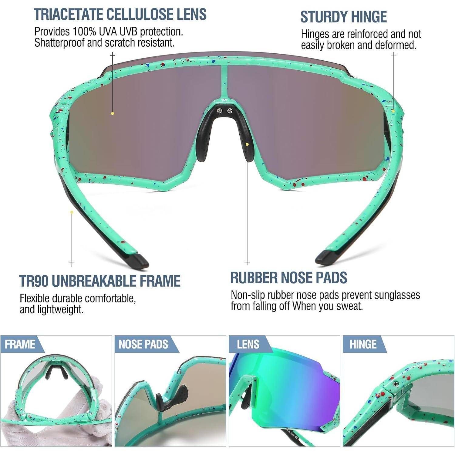 Sonnenbrille Grün Rahmen Rot Blau Dot Schwarz Tempel Revo Grün Linse