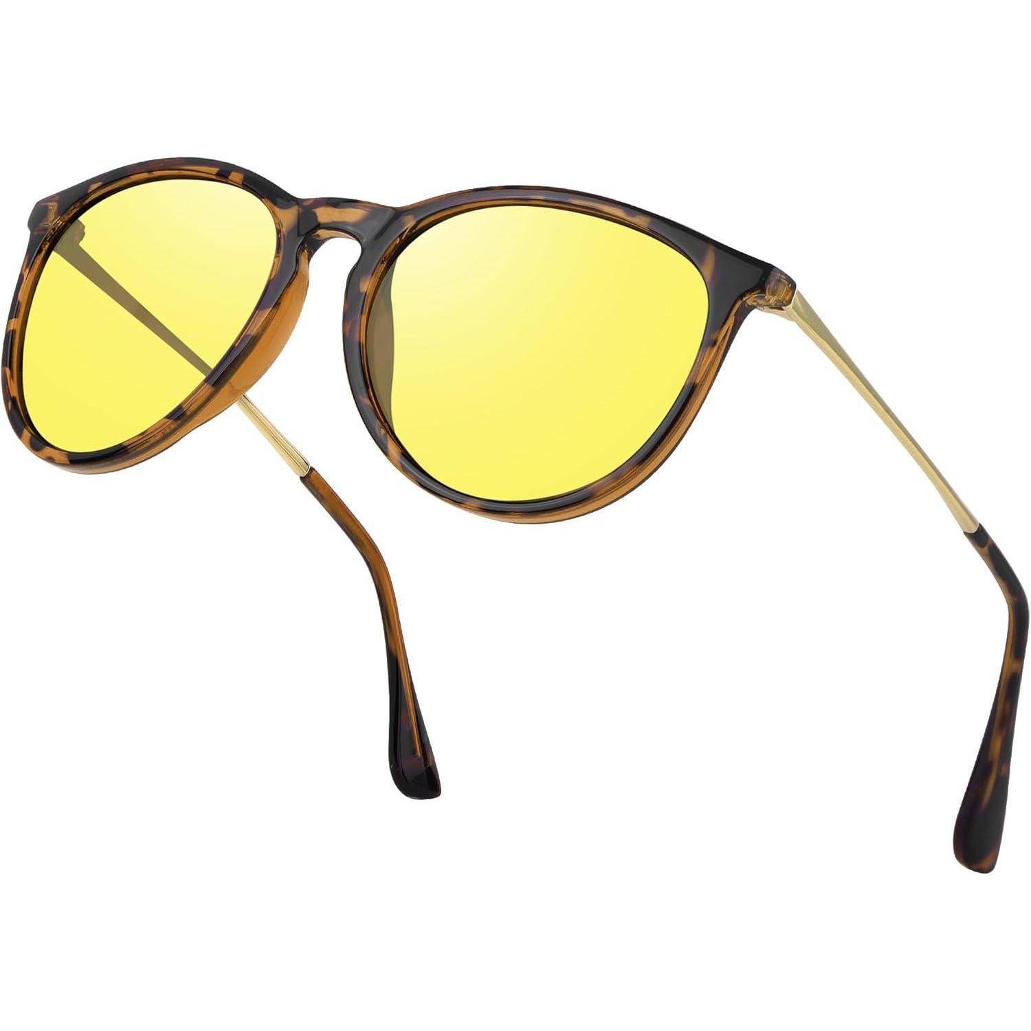 Sonnenbrille Polarisierte UV400 Damen Rund Cateye Retro Leoparden Gelb