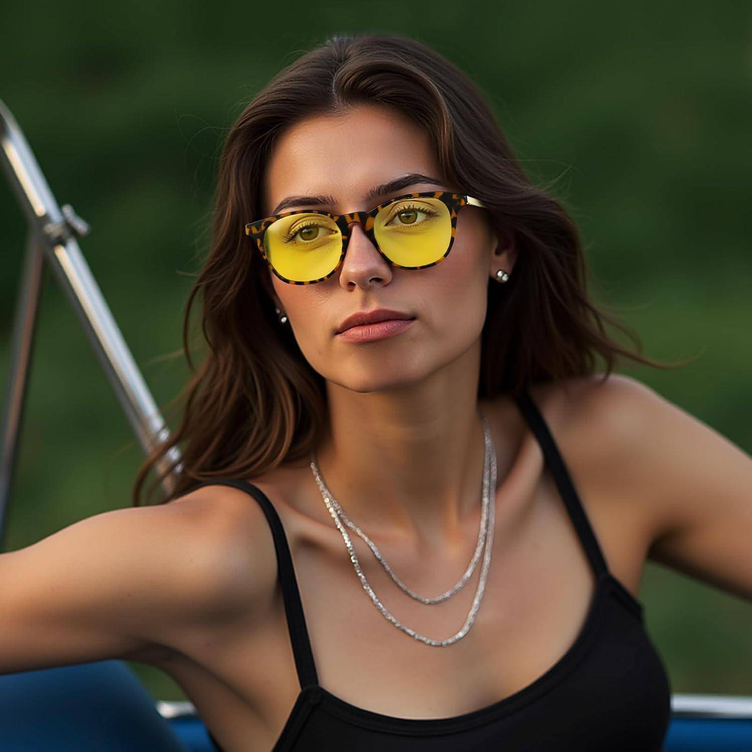 Sonnenbrille Polarisierte UV400 Damen Rund Cateye Retro Leoparden Gelb