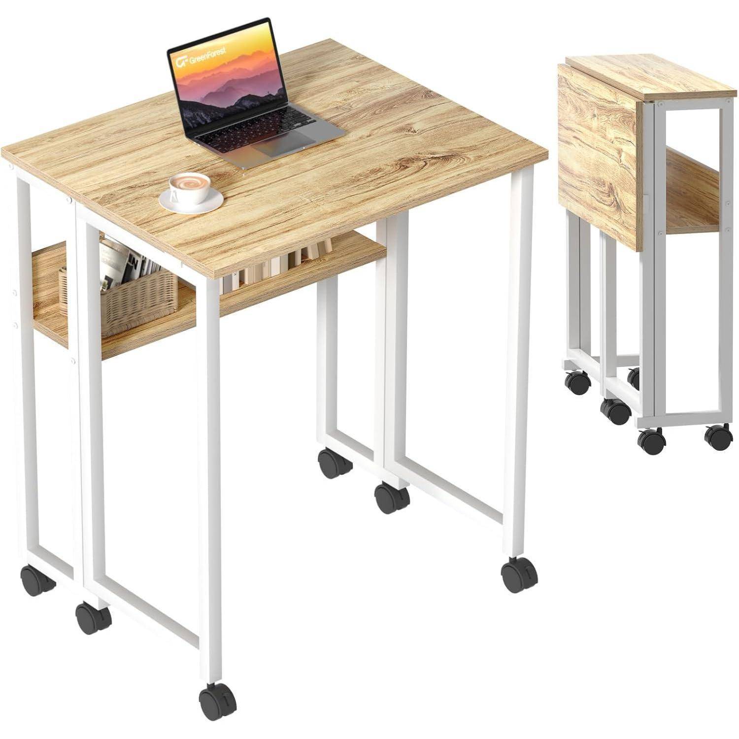 Schreibtisch Klappbar Klapptisch Rollen Stauraum 80x50cm Beige