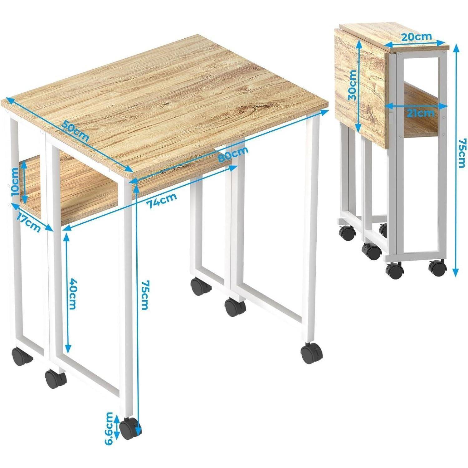 Schreibtisch Klappbar Klapptisch Rollen Stauraum 80x50cm Beige