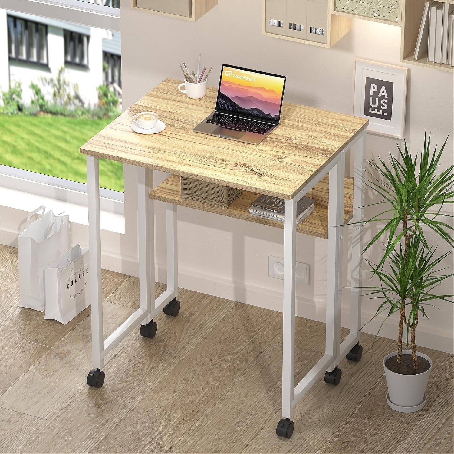 Schreibtisch Klappbar Klapptisch Rollen Stauraum 80x50cm Beige