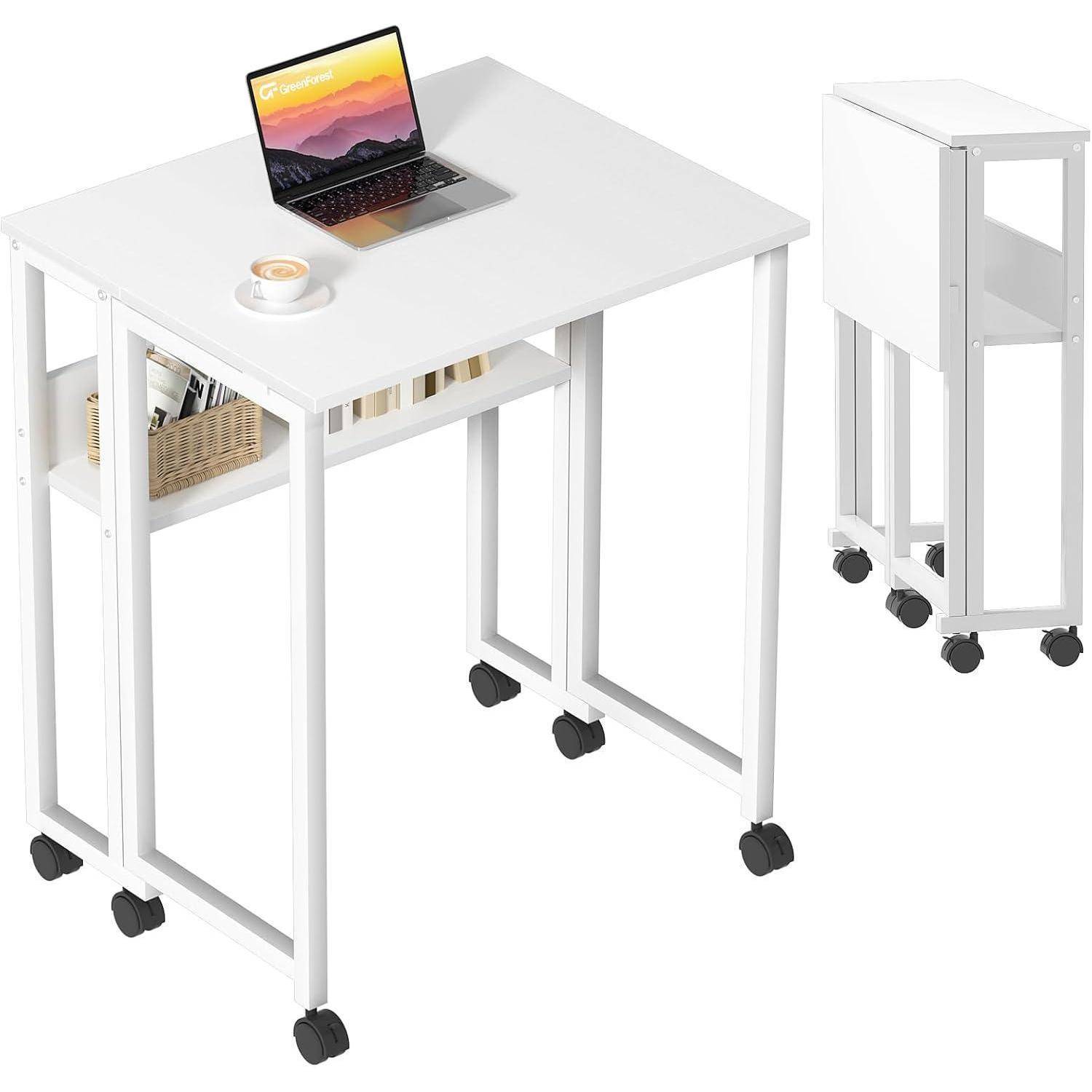 Schreibtisch Klappbar Kleiner Rollen Stauraum Homeoffice 80x50cm Weiß