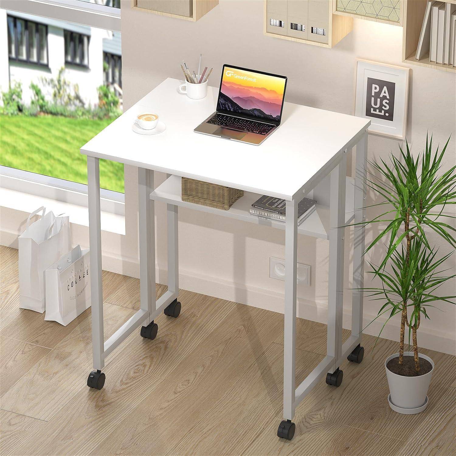 Schreibtisch Klappbar Kleiner Rollen Stauraum Homeoffice 80x50cm Weiß