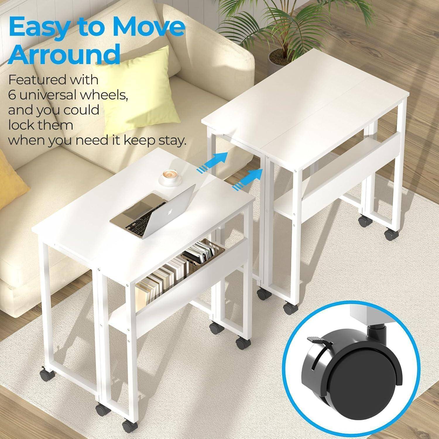 Schreibtisch Klappbar Kleiner Rollen Stauraum Homeoffice 80x50cm Weiß