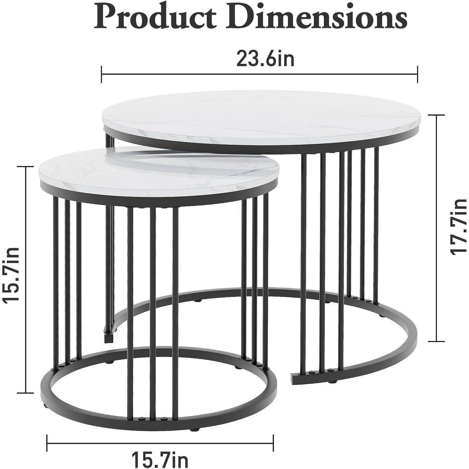 Couchtisch Rund 2er Set Metallrahmen 23.6 15.7 IN Schwarz Einlagig