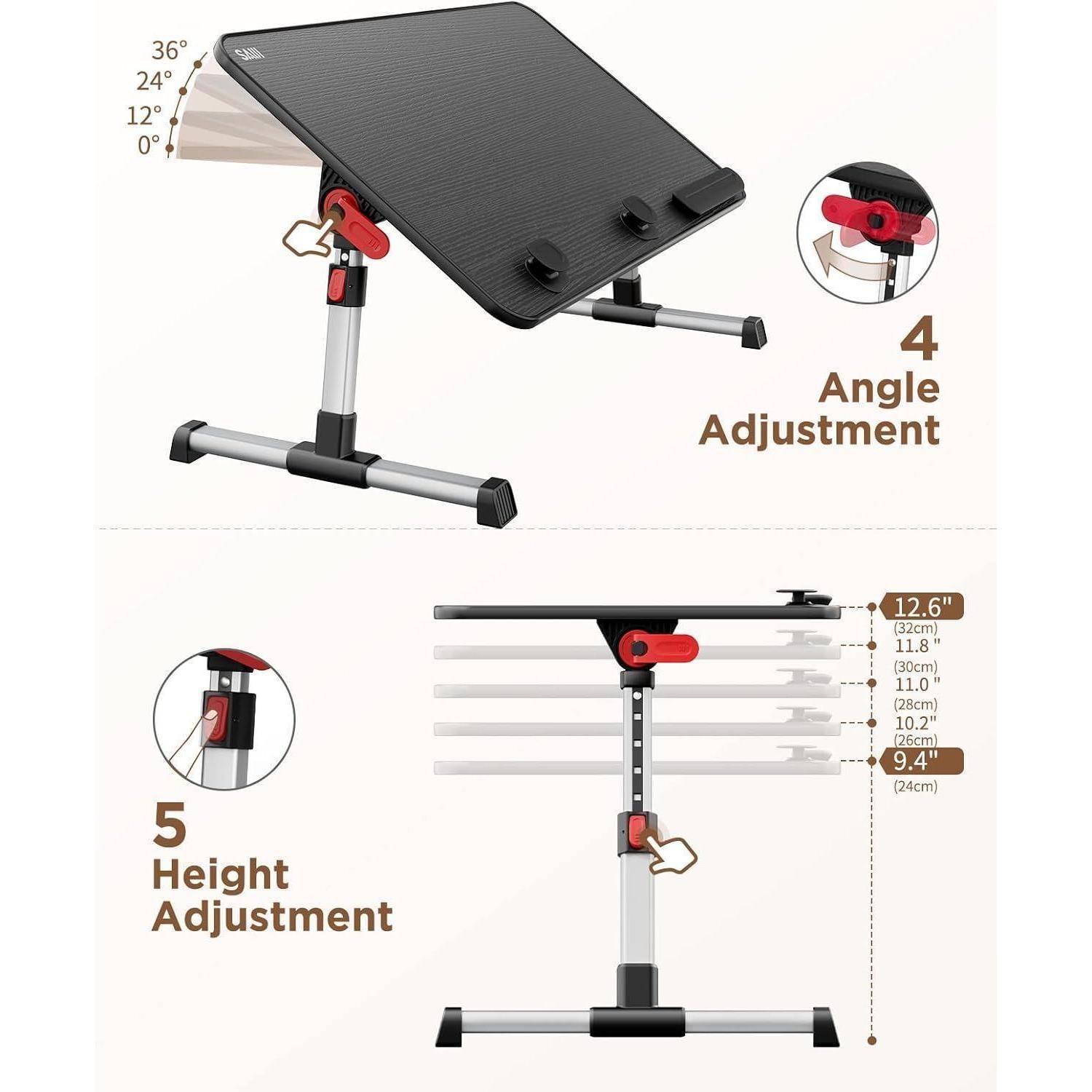 Betttisch Klappbar Höhenverstellbar Lapdesk 17 Schwarz 23.6*13 inches