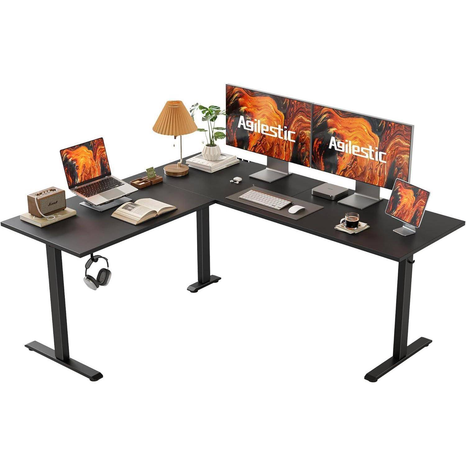 Schreibtisch L Form Höhenverstellbar Ecke Schwarz 150 x 125 cm
