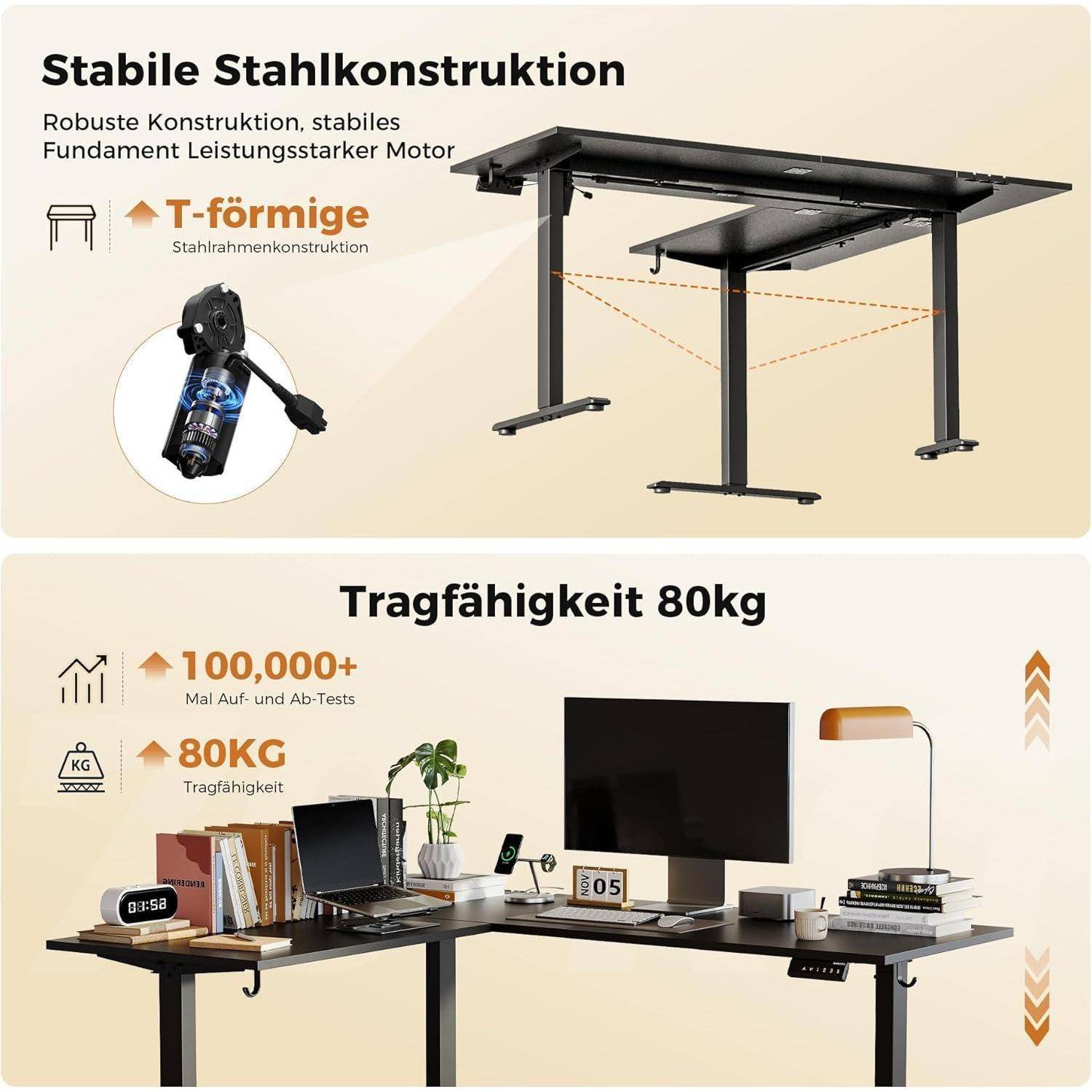 Schreibtisch L Form Höhenverstellbar Ecke Schwarz 150 x 125 cm