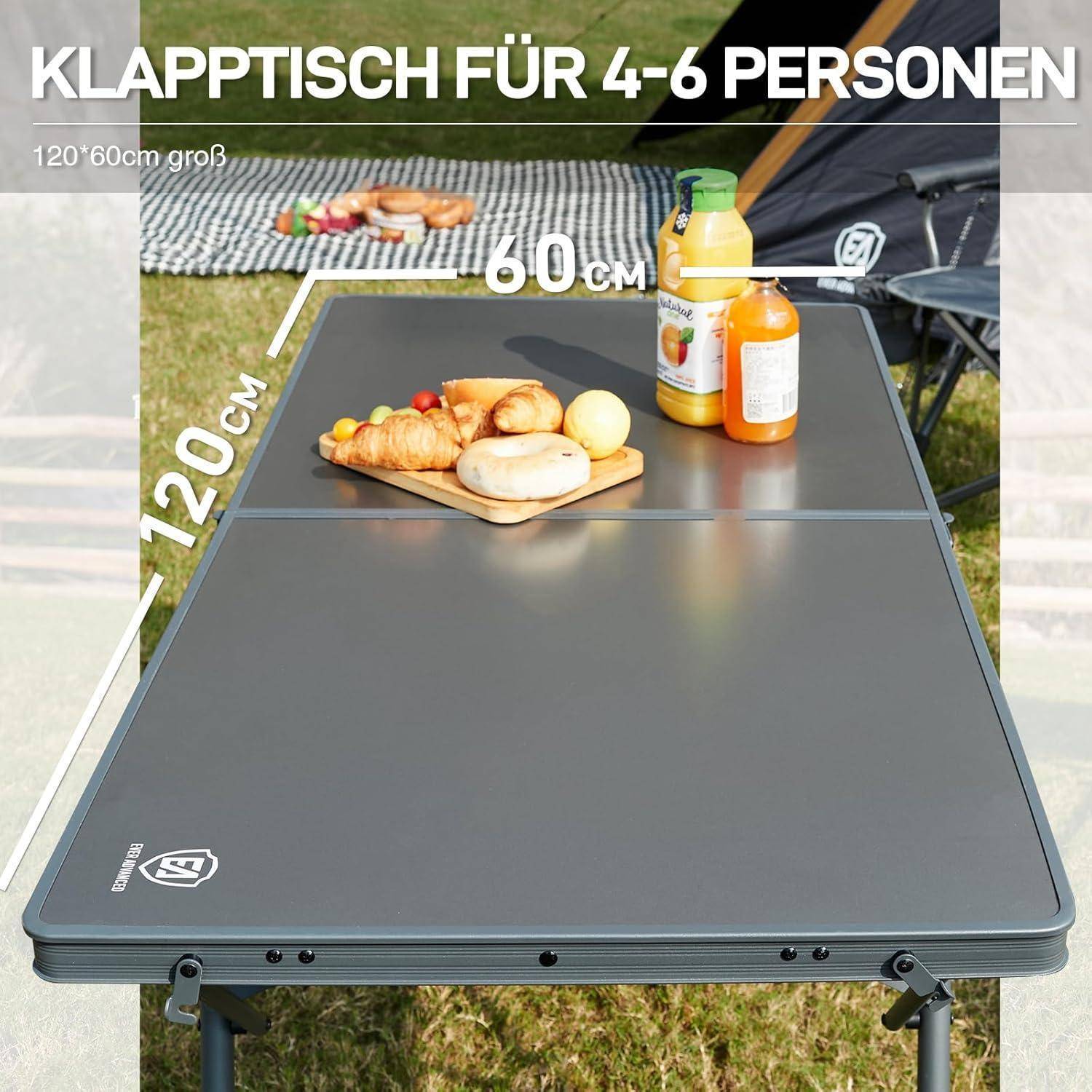 Campingtisch faltbar 120x60cm XL 4-6 Personen 60kg Grau