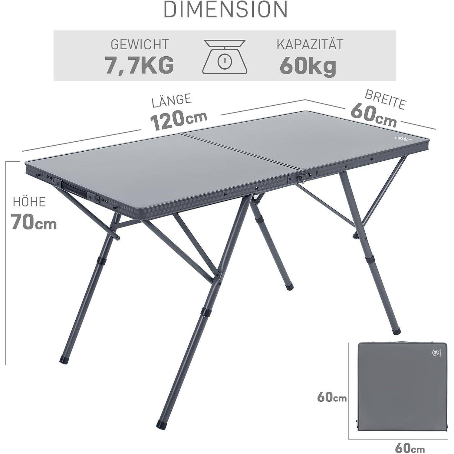 Campingtisch faltbar 120x60cm XL 4-6 Personen 60kg Grau