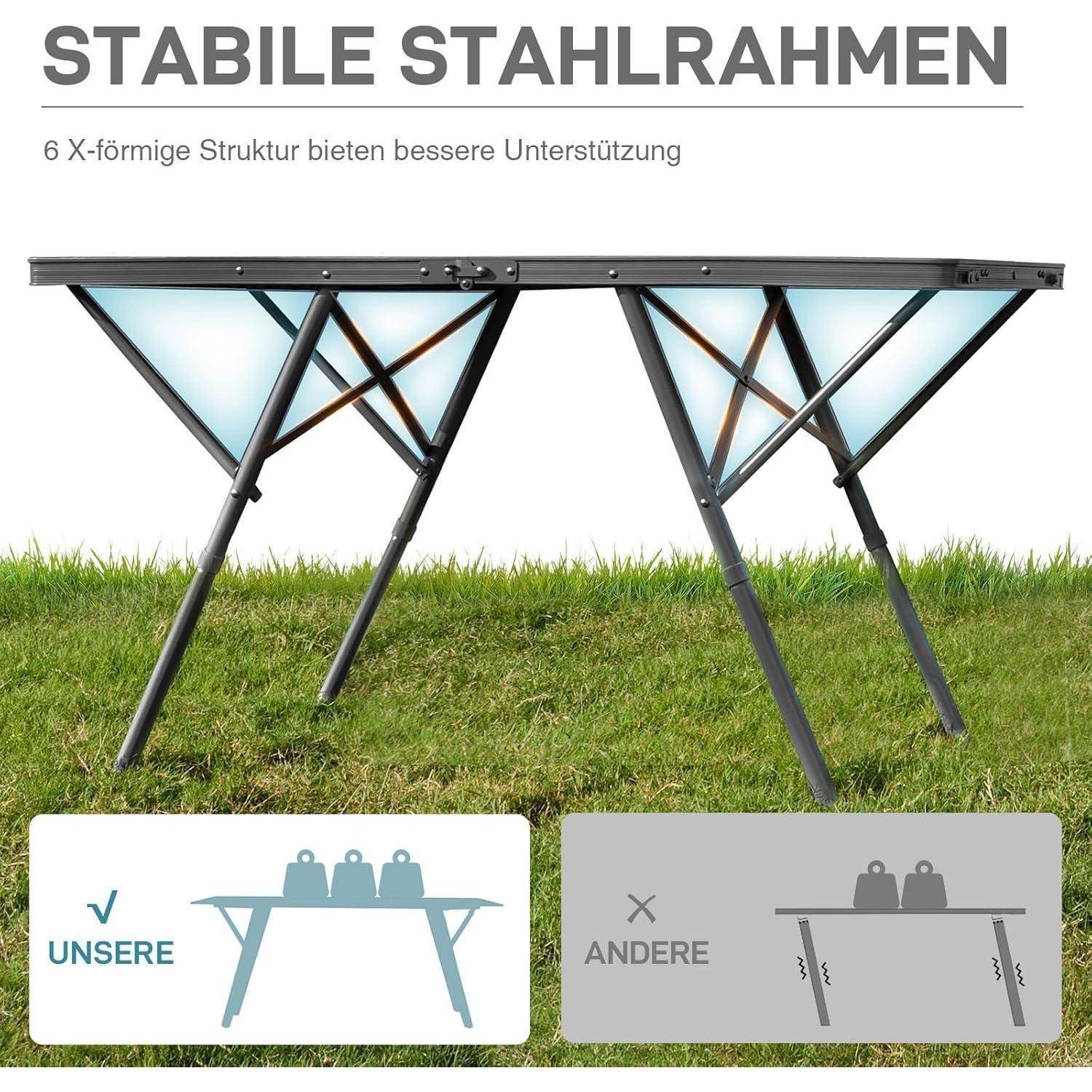 Campingtisch faltbar 120x60cm XL 4-6 Personen 60kg Grau