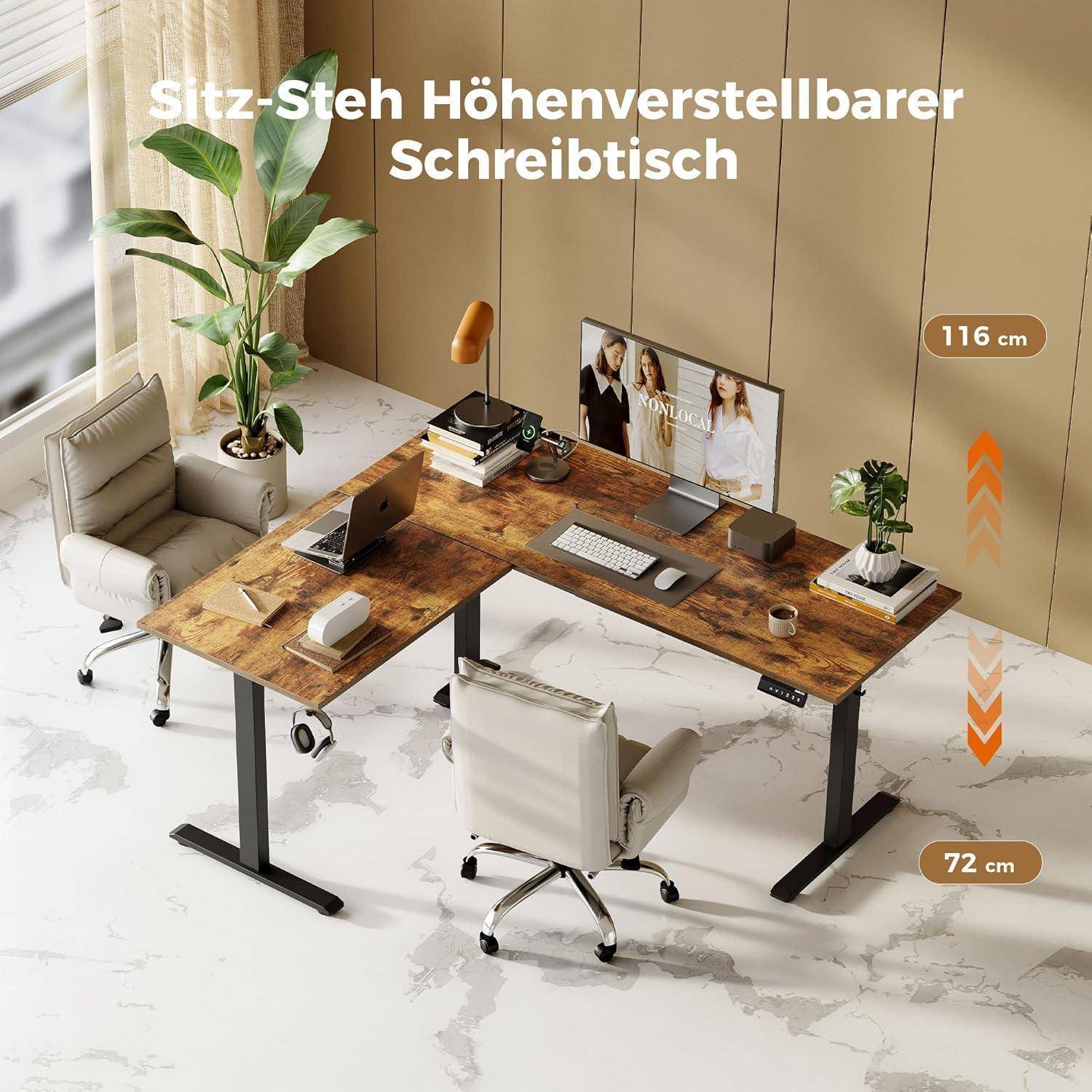 Höhenverstellbarer L-förmiger Schreibtisch 190 x 155 cm Elektrisch