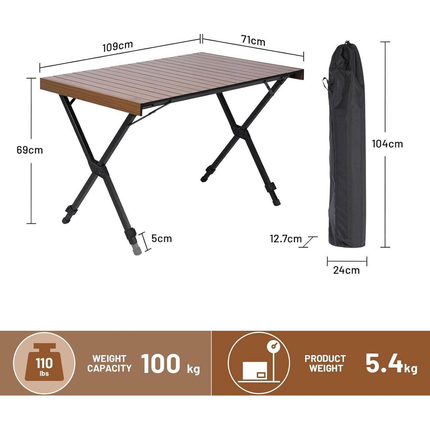 Campingtisch klappbar höhenverstellbar Aluminium 108x71cm Braun
