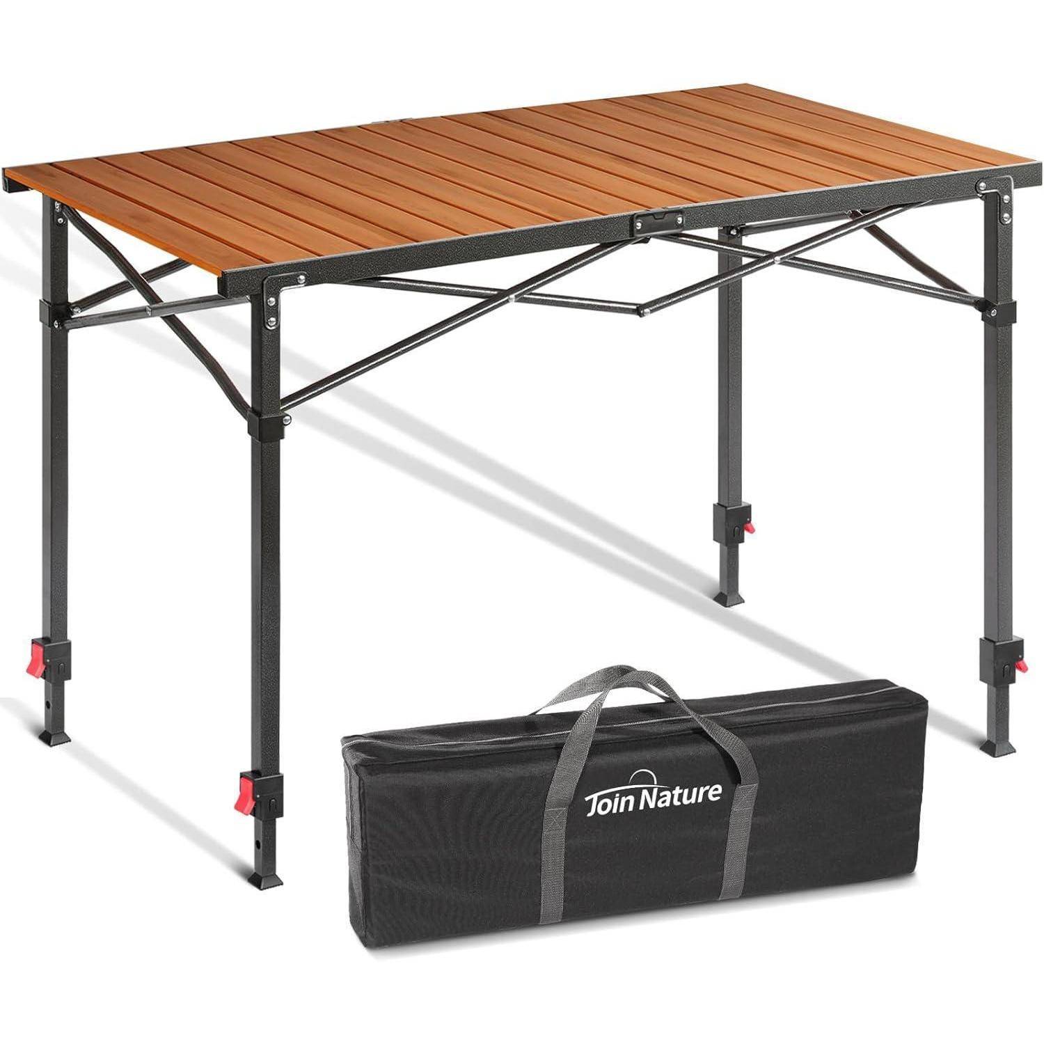 Campingtisch Klappbar Höhenverstellbar 3-stufig Rotbraune Holzoptik