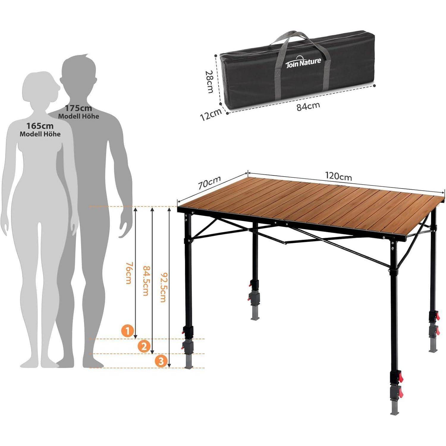 Campingtisch Klappbar Höhenverstellbar 3-stufig Rotbraune Holzoptik