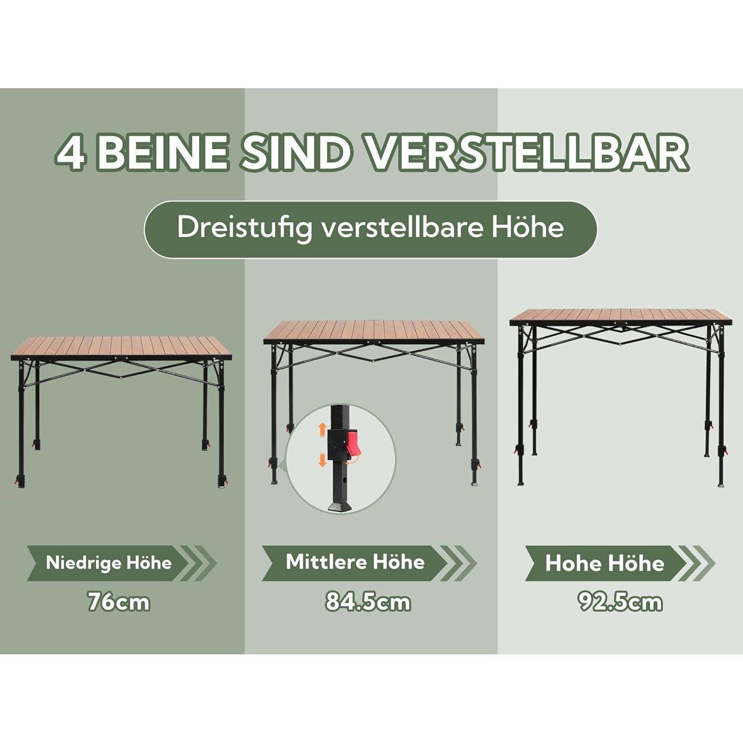 Campingtisch Klappbar Höhenverstellbar 3-stufig Rotbraune Holzoptik