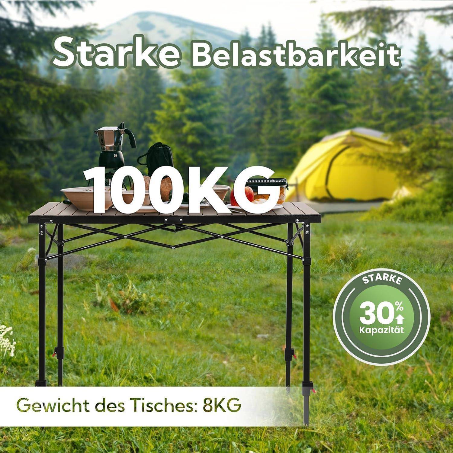 Campingtisch Klappbar Höhenverstellbar 3-stufig Rotbraune Holzoptik
