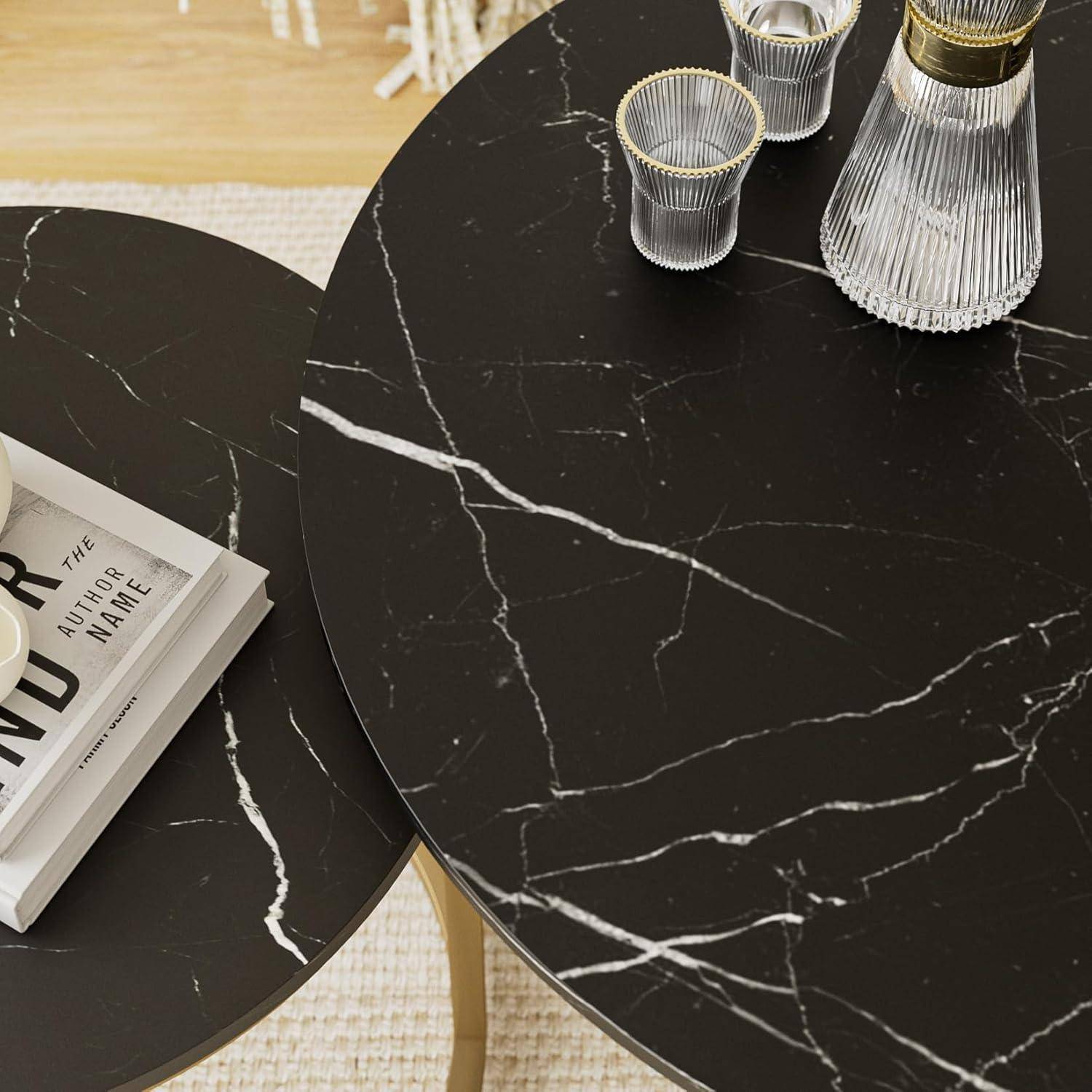 Couchtisch rund 2er Set Beistelltisch Metall Schwarz und Gold