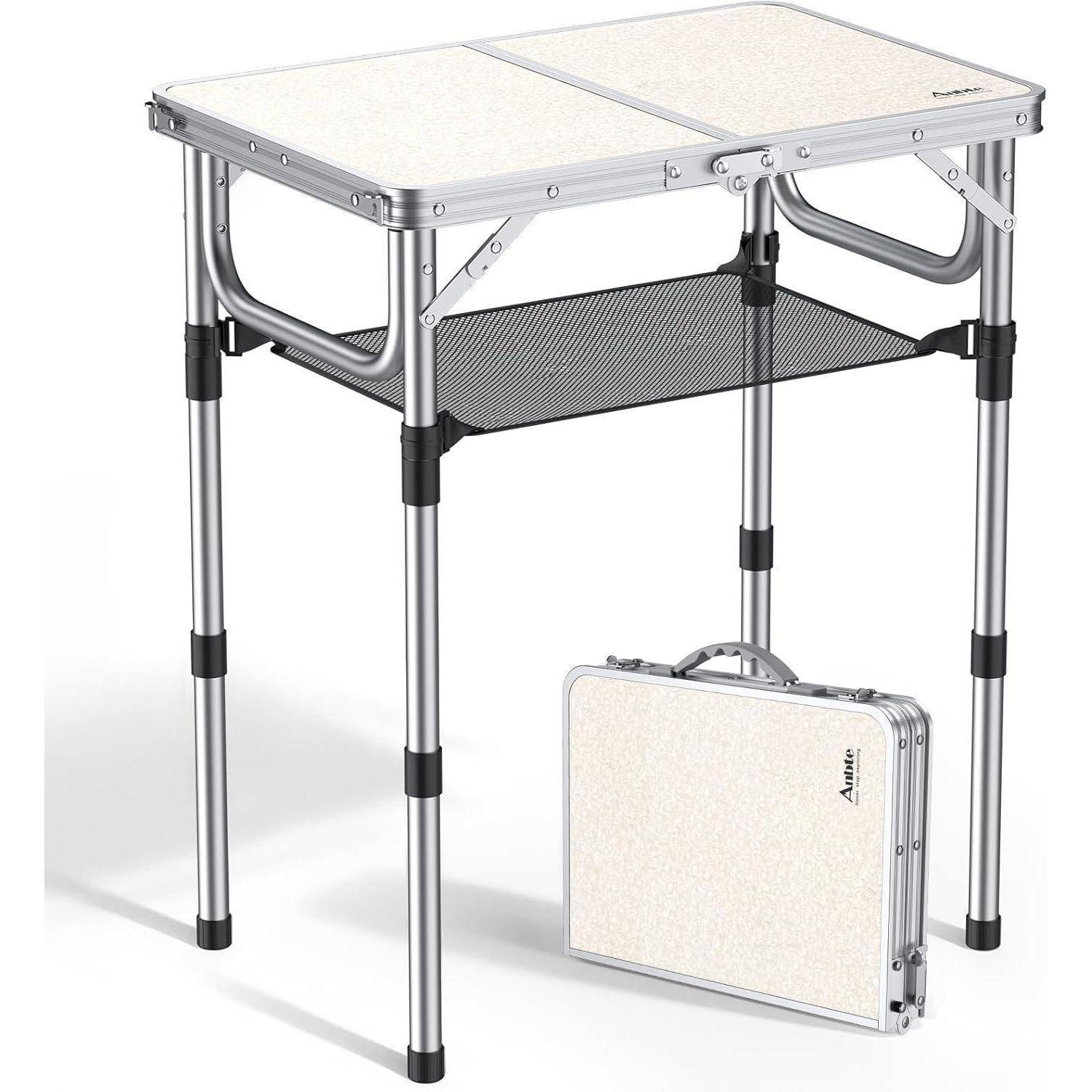 Campingtisch Klapptisch 60x40cm Aluminiumrahmen 3 Höhen Weiß